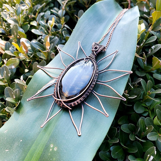 Sunflower Black Tigers Eye Crystal Copper Pendant