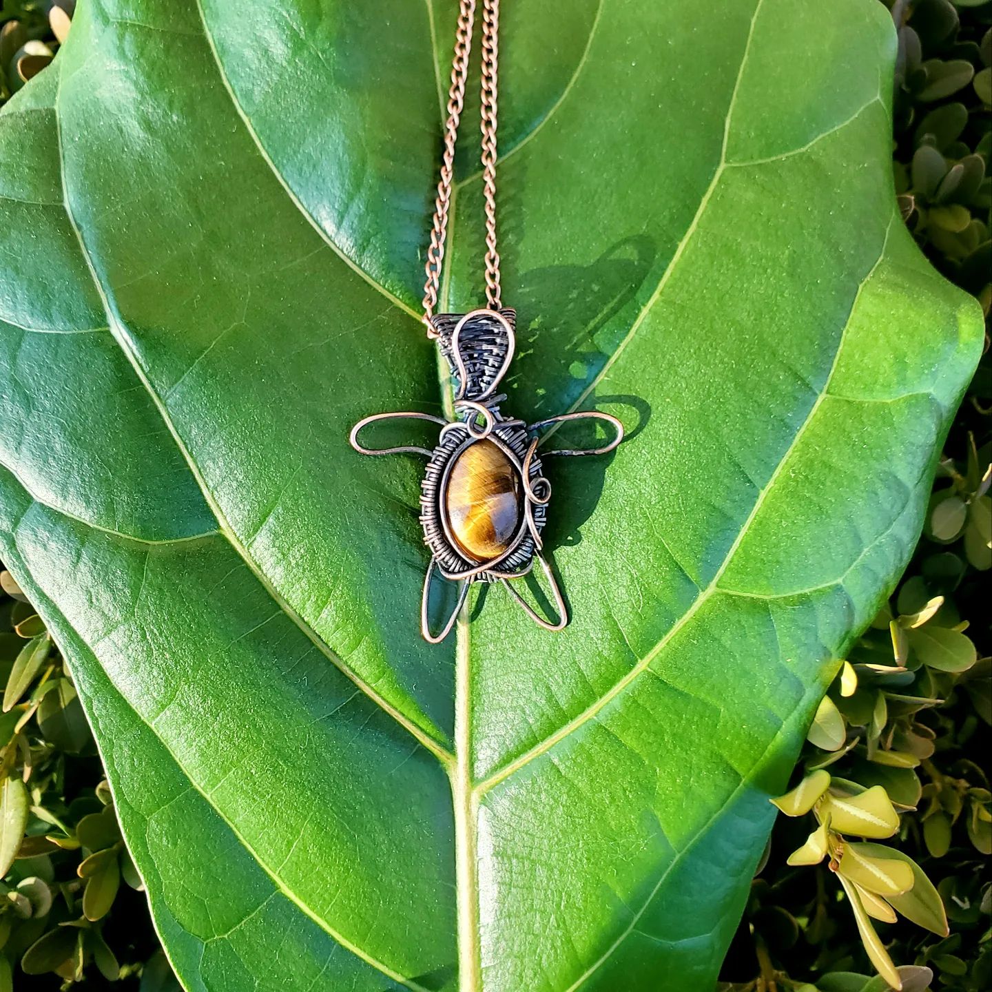 Turtle Tigers Eye Crystal Copper Pendant