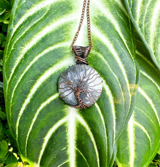 Tree of Life Labradorite Crystal Copper Pendant