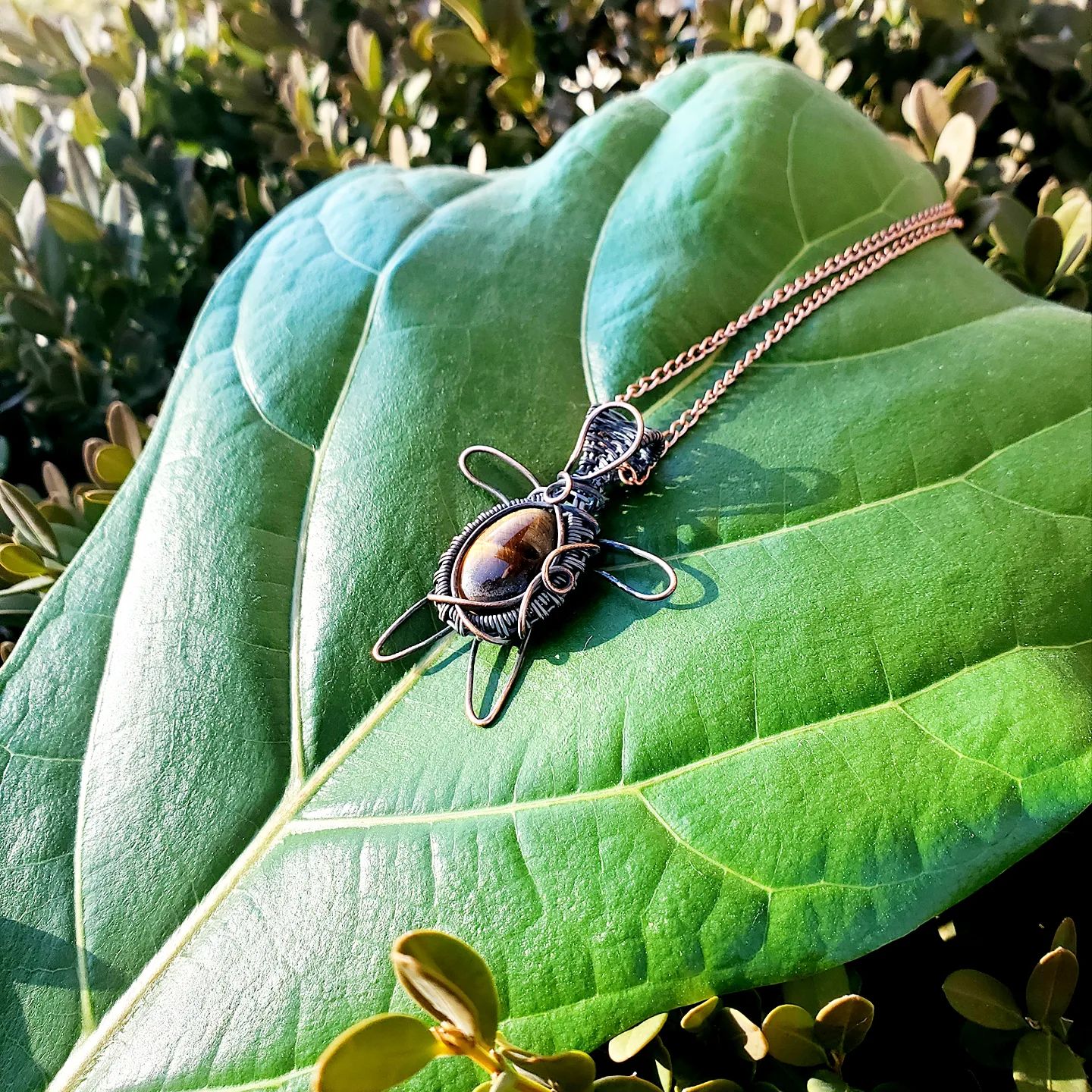 Turtle Tigers Eye Crystal Copper Pendant