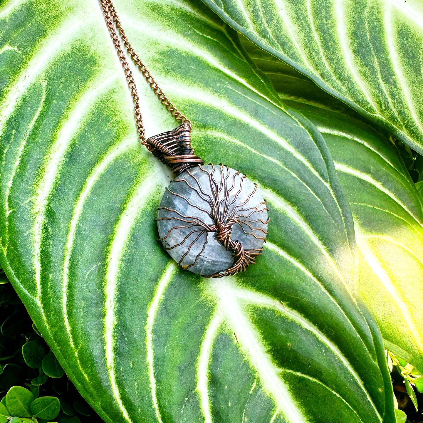 Tree of Life Labradorite Crystal Copper Pendant