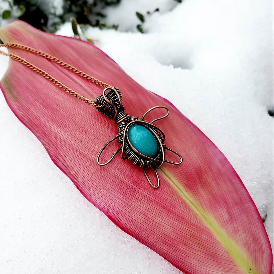 Turtle Aquamarine Crystal Copper Pendant