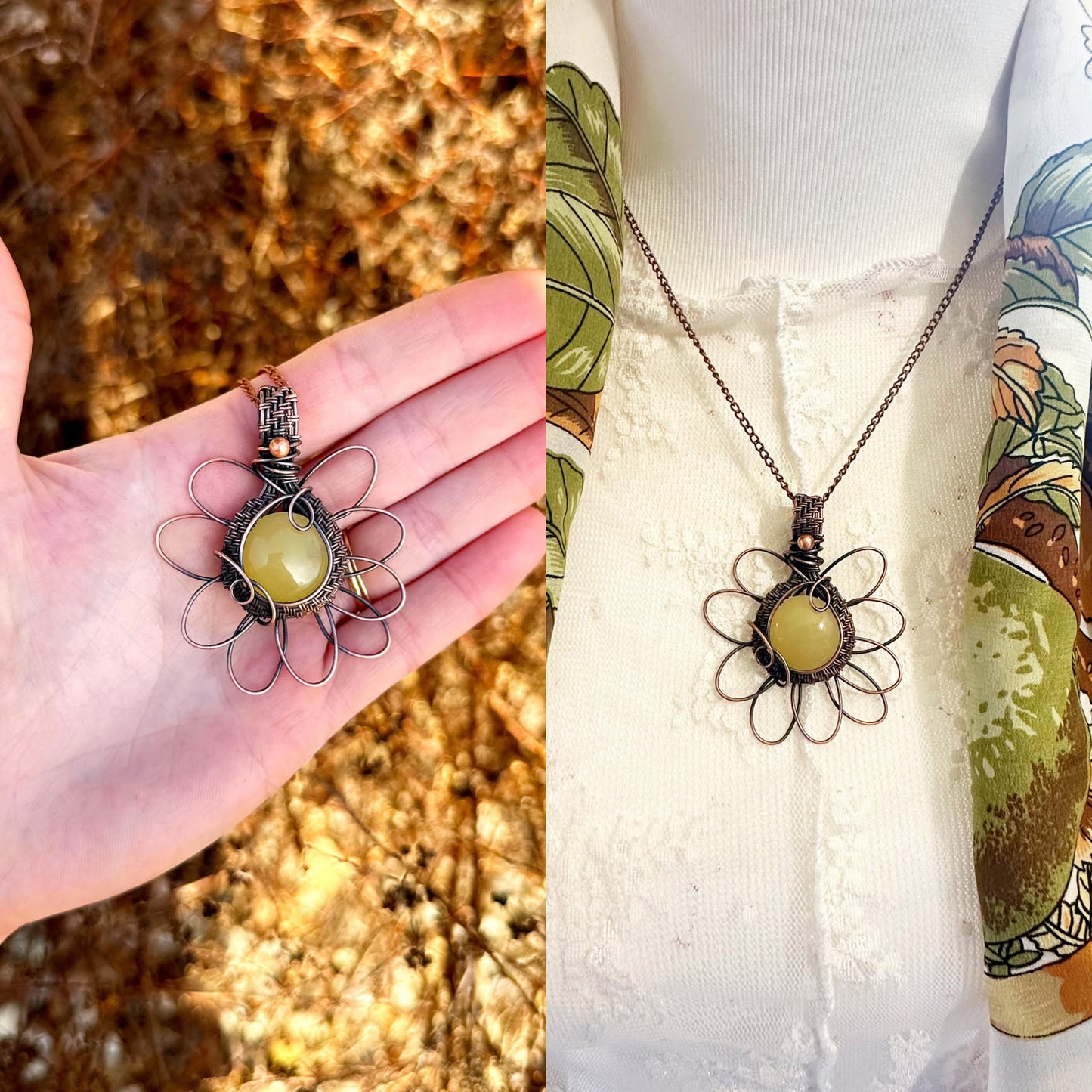 Daisy Yellow Agate Crystal Copper Pendant