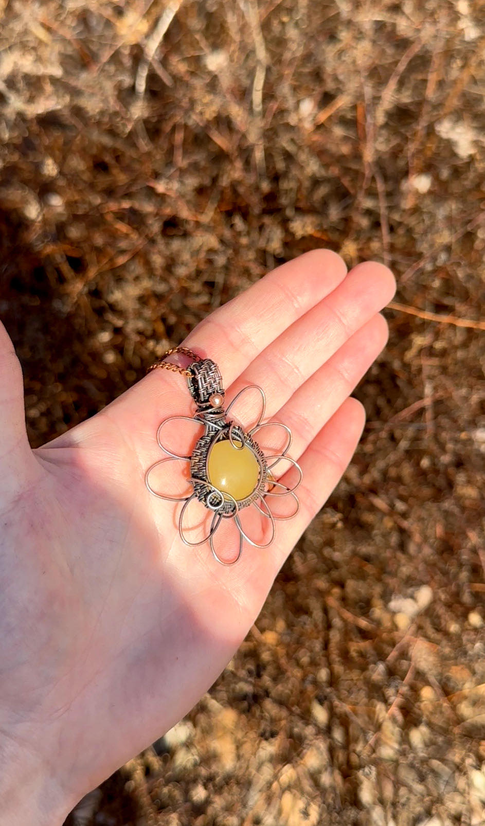 Daisy Yellow Agate Crystal Copper Pendant