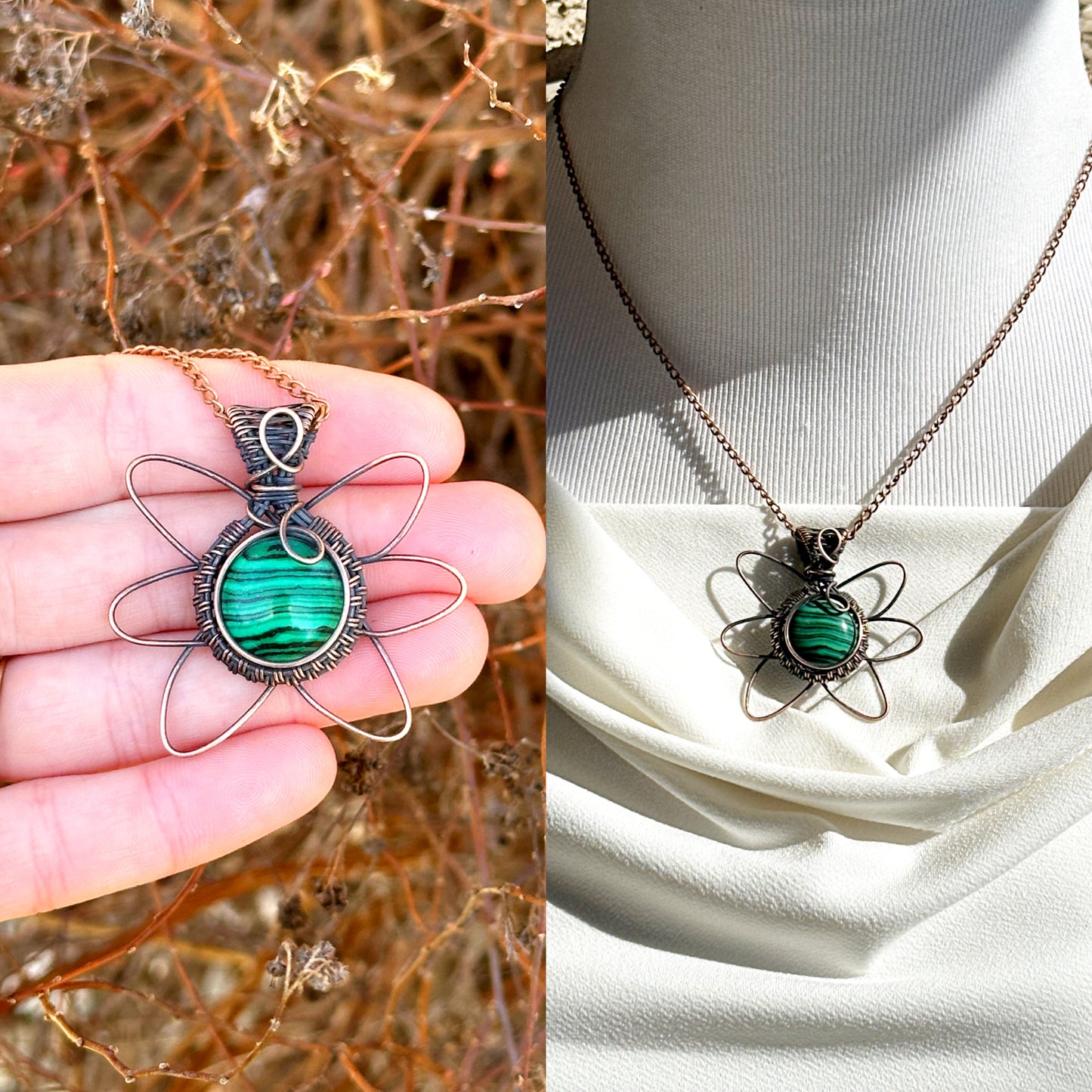 Day Lilly Malachite Crystal Copper Pendant