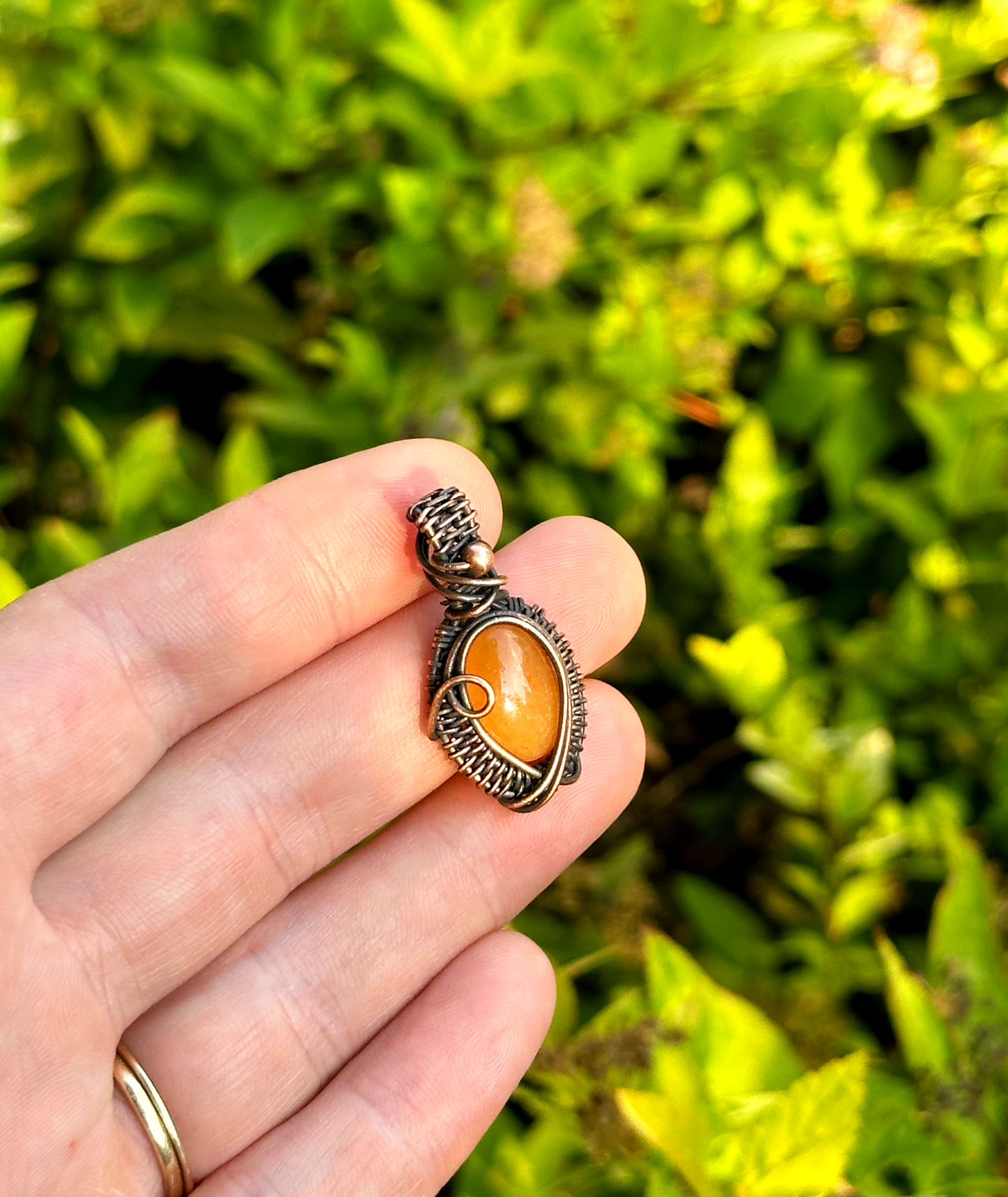 Mini Orange Calcite Crystal Copper Pendant