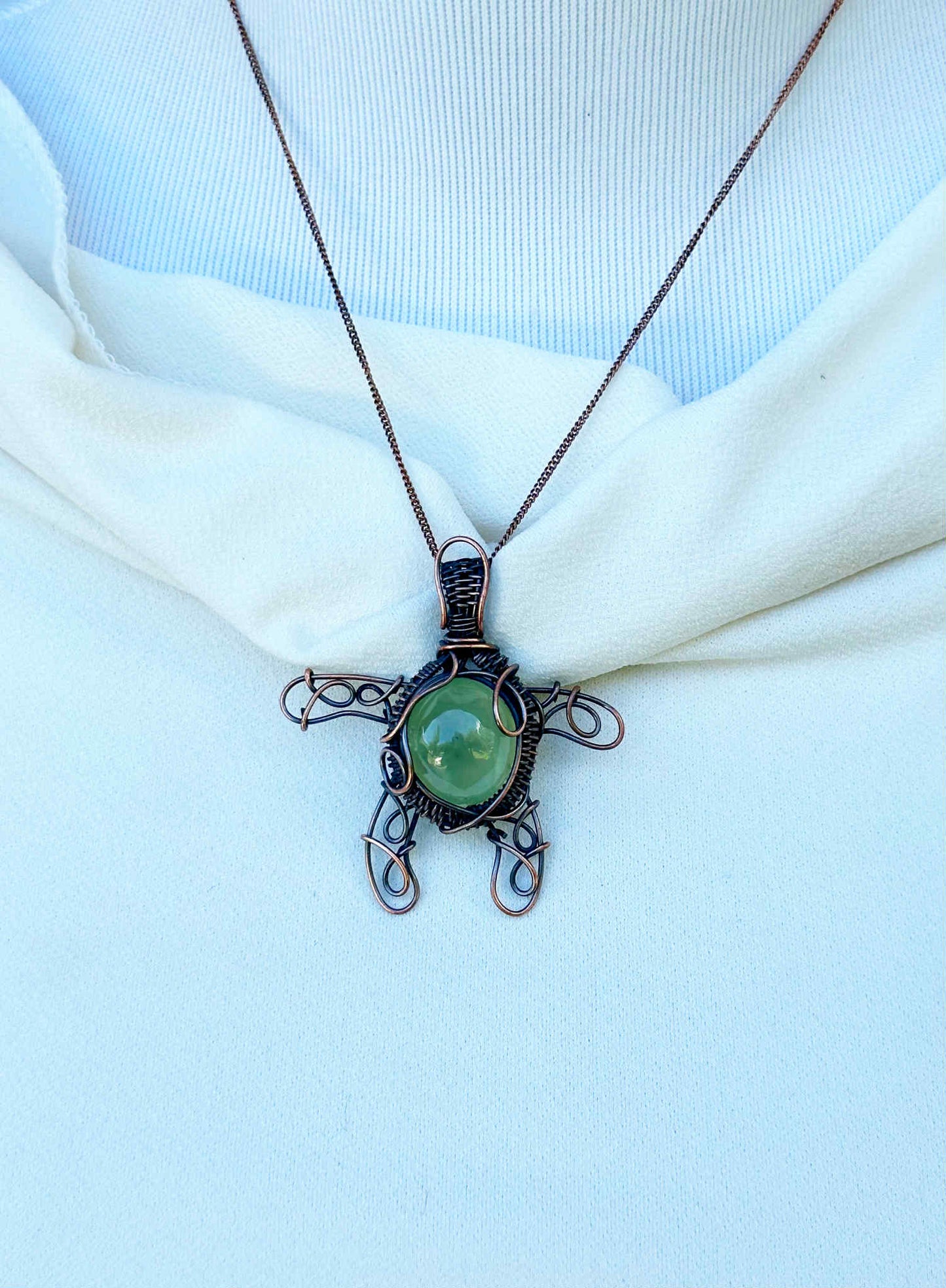 Turtle Prehnite Crystal Copper Pendant