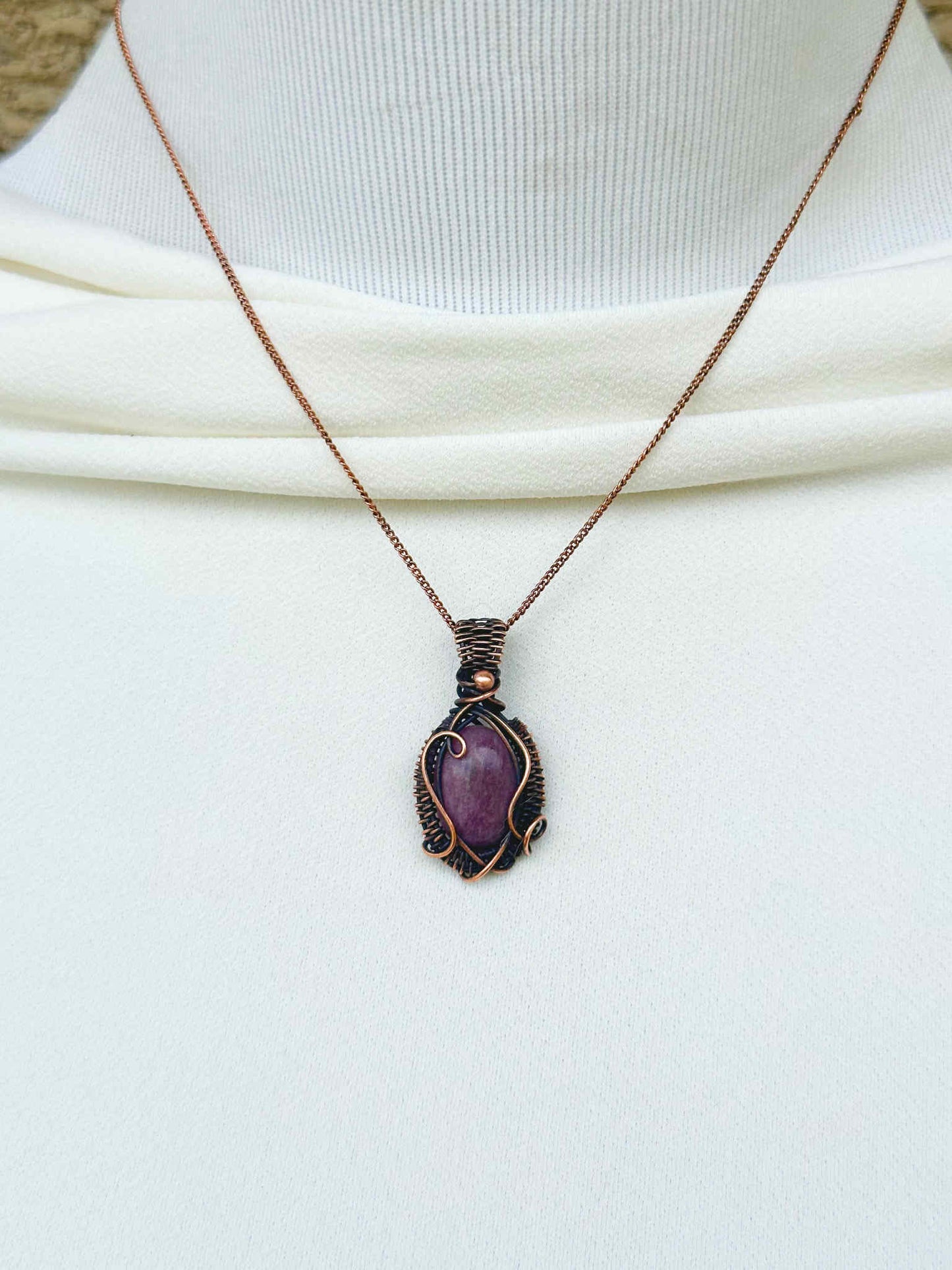 Mini Lepidolite Crystal Copper Pendant