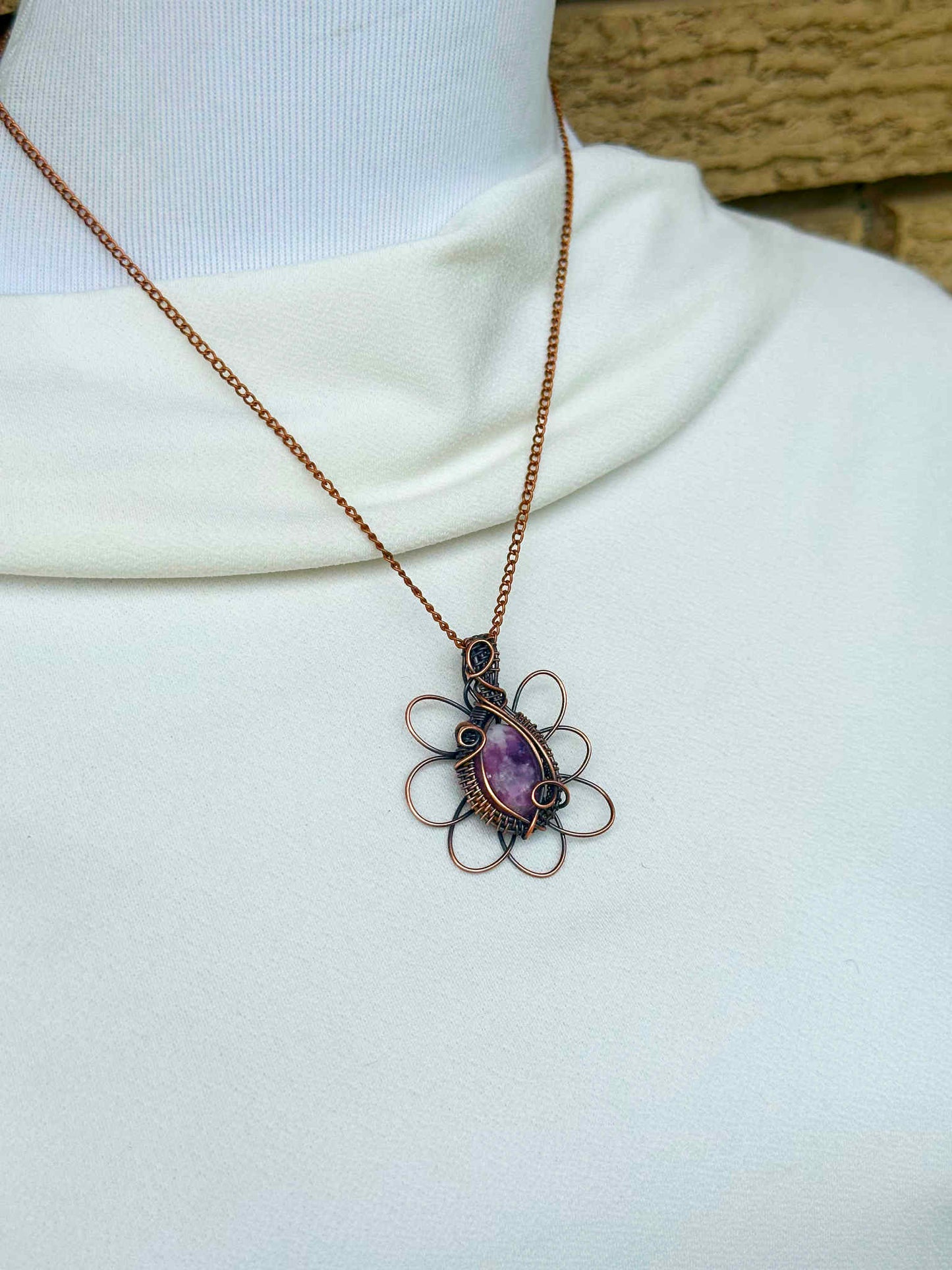 Daisy Sodalite Crystal Copper Pendant