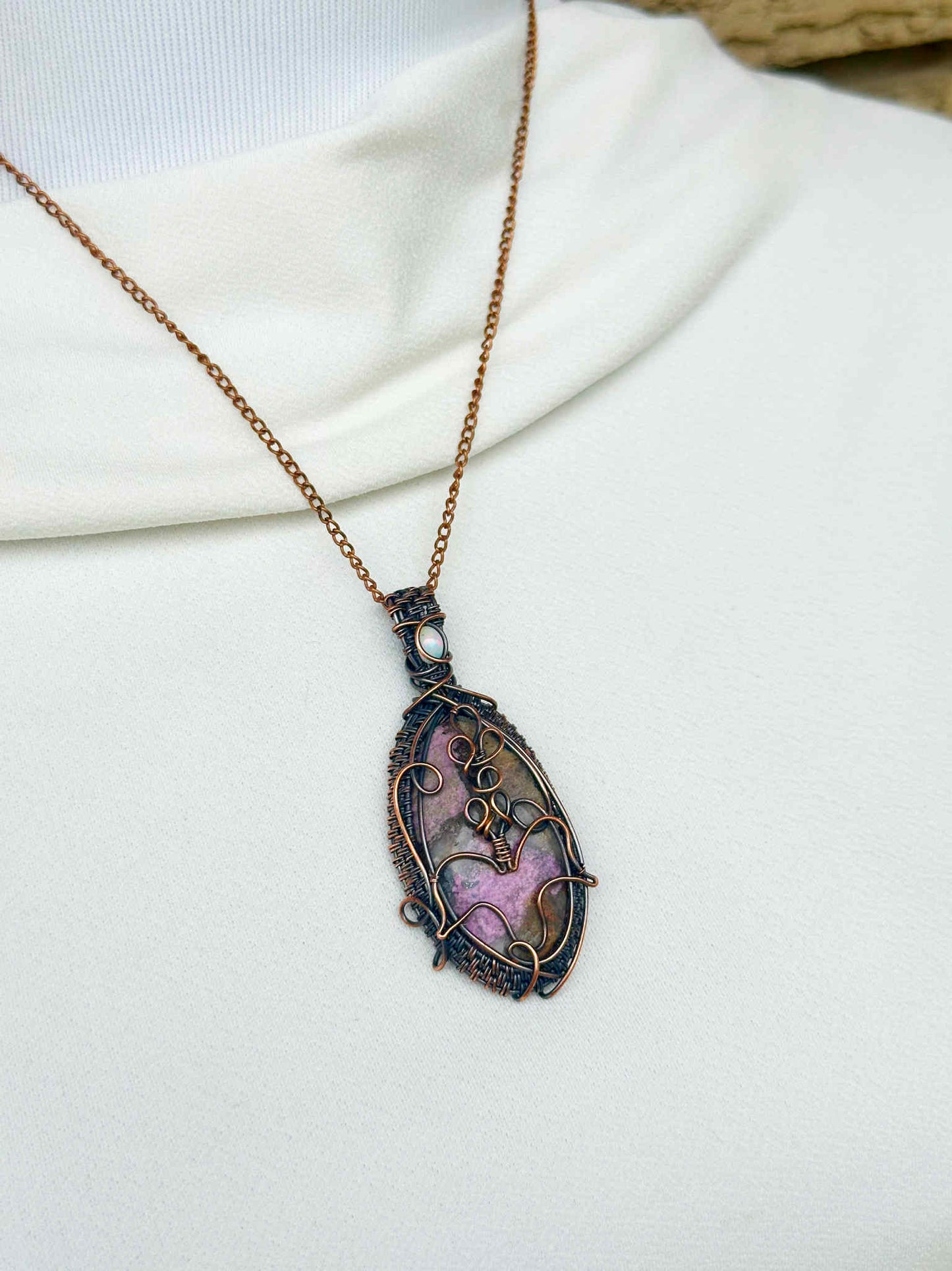 Lavender Cobalt Calcite Crystal Copper Pendant