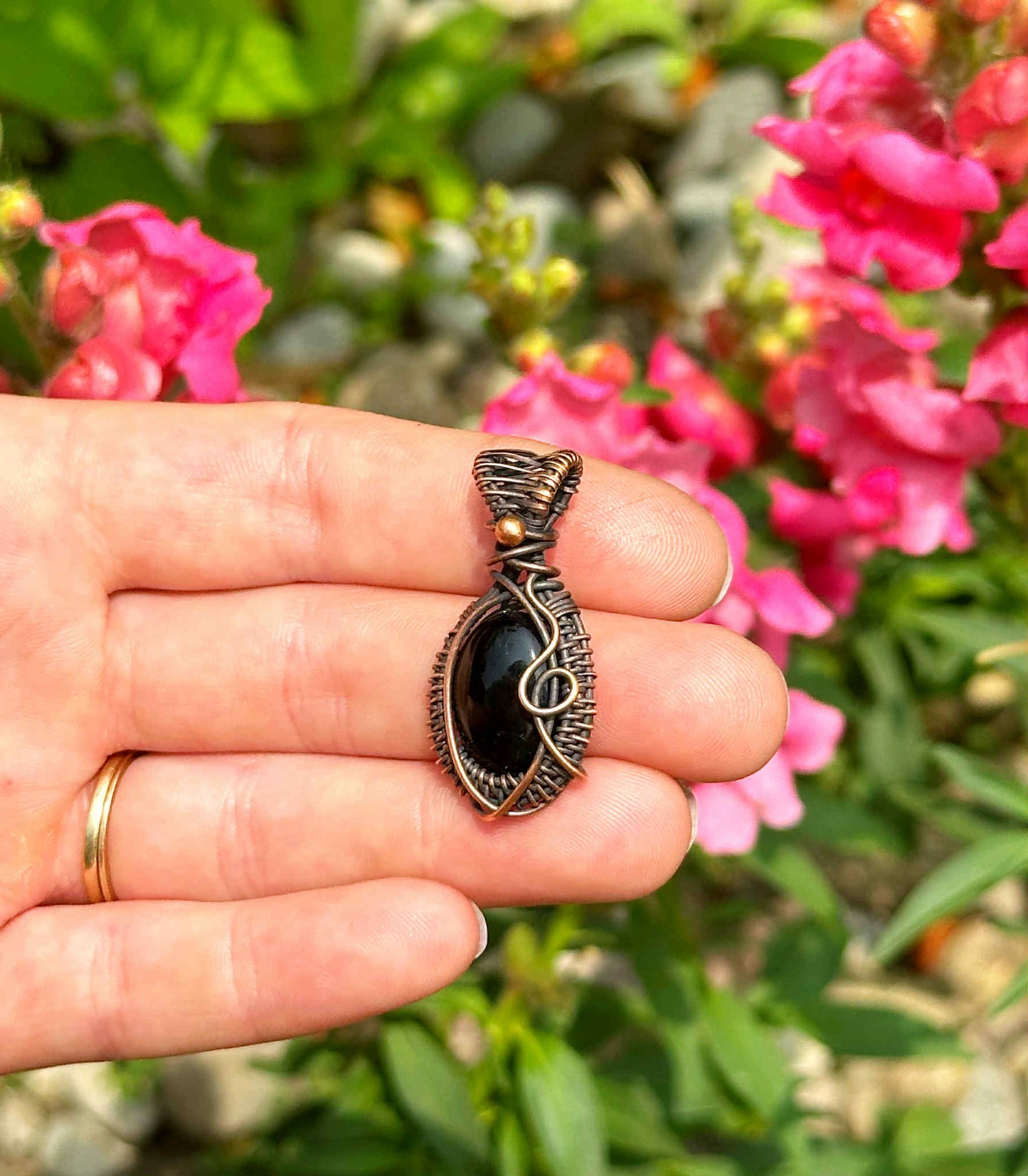 Mini Black Onyx Crystal Copper Pendant