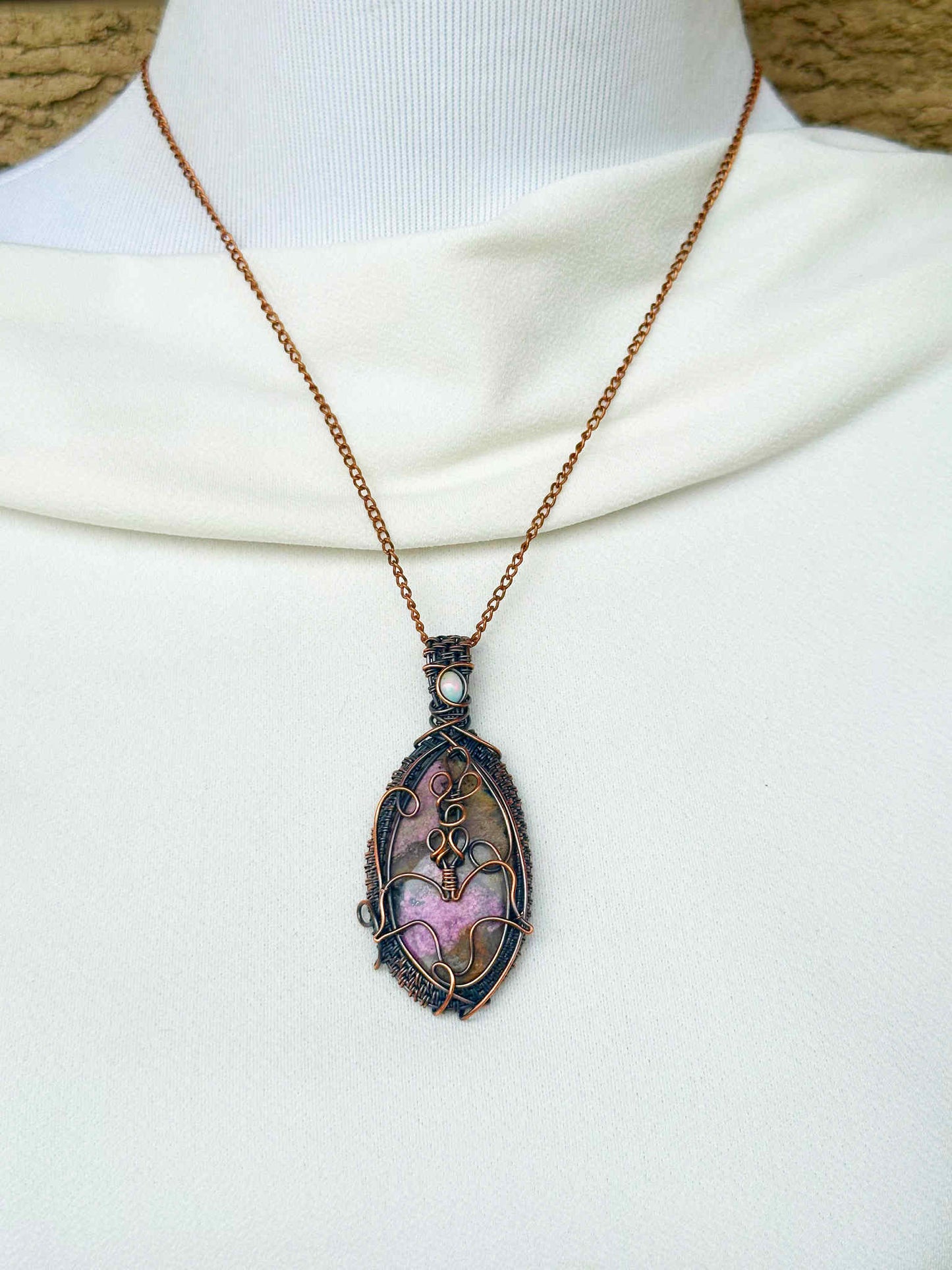 Lavender Cobalt Calcite Crystal Copper Pendant