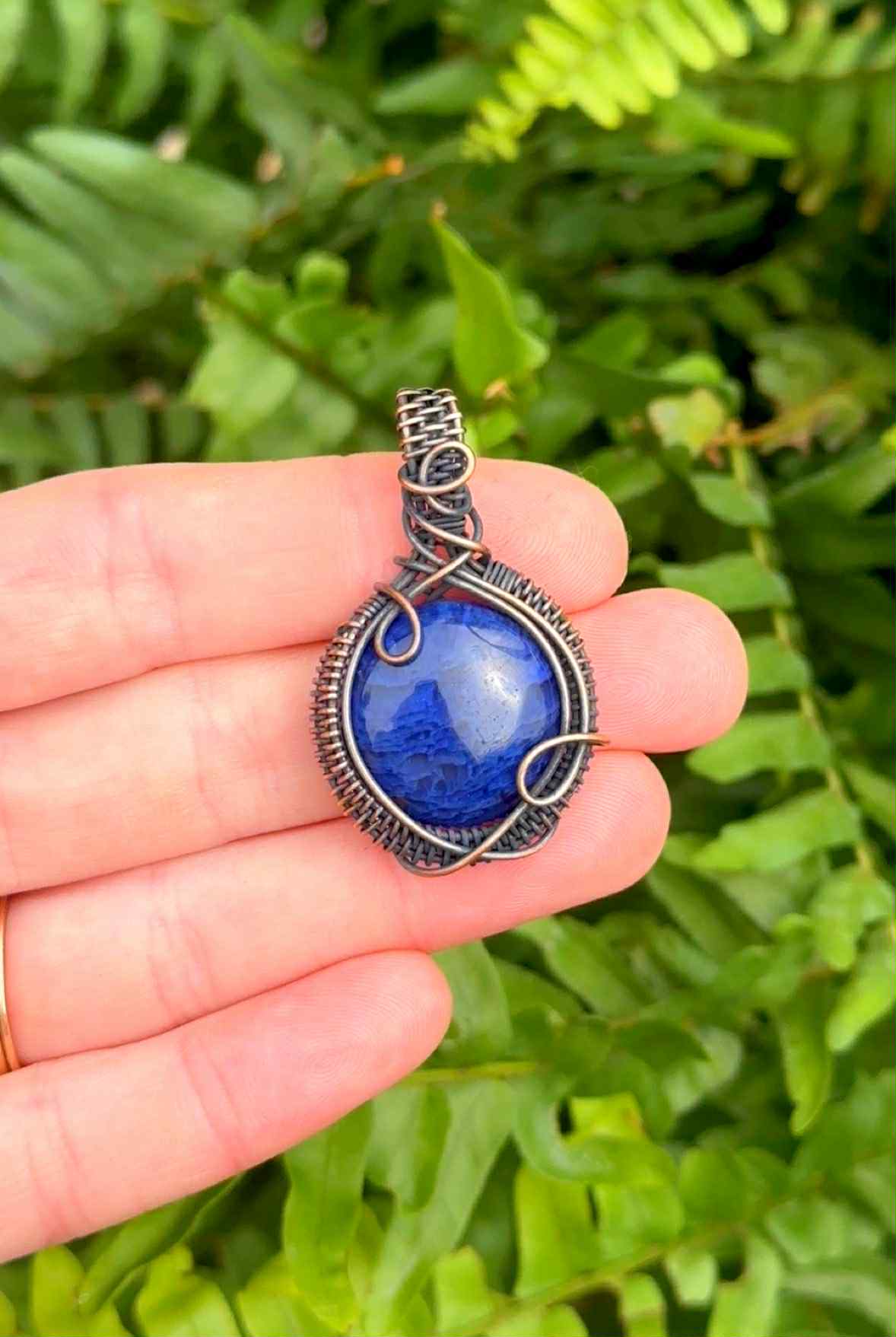 Blue Cherry Quartz Crystal Copper Pendant