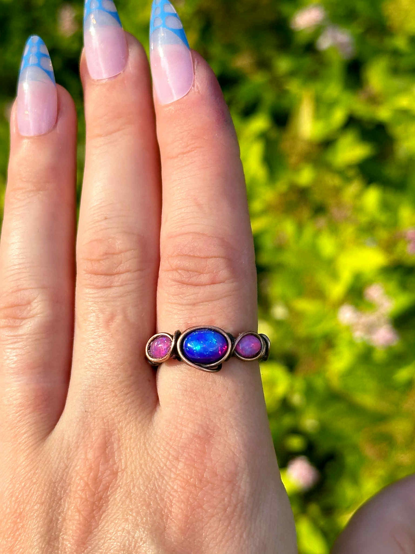 Triple Opal Sangria Copper Ring *Size 8*