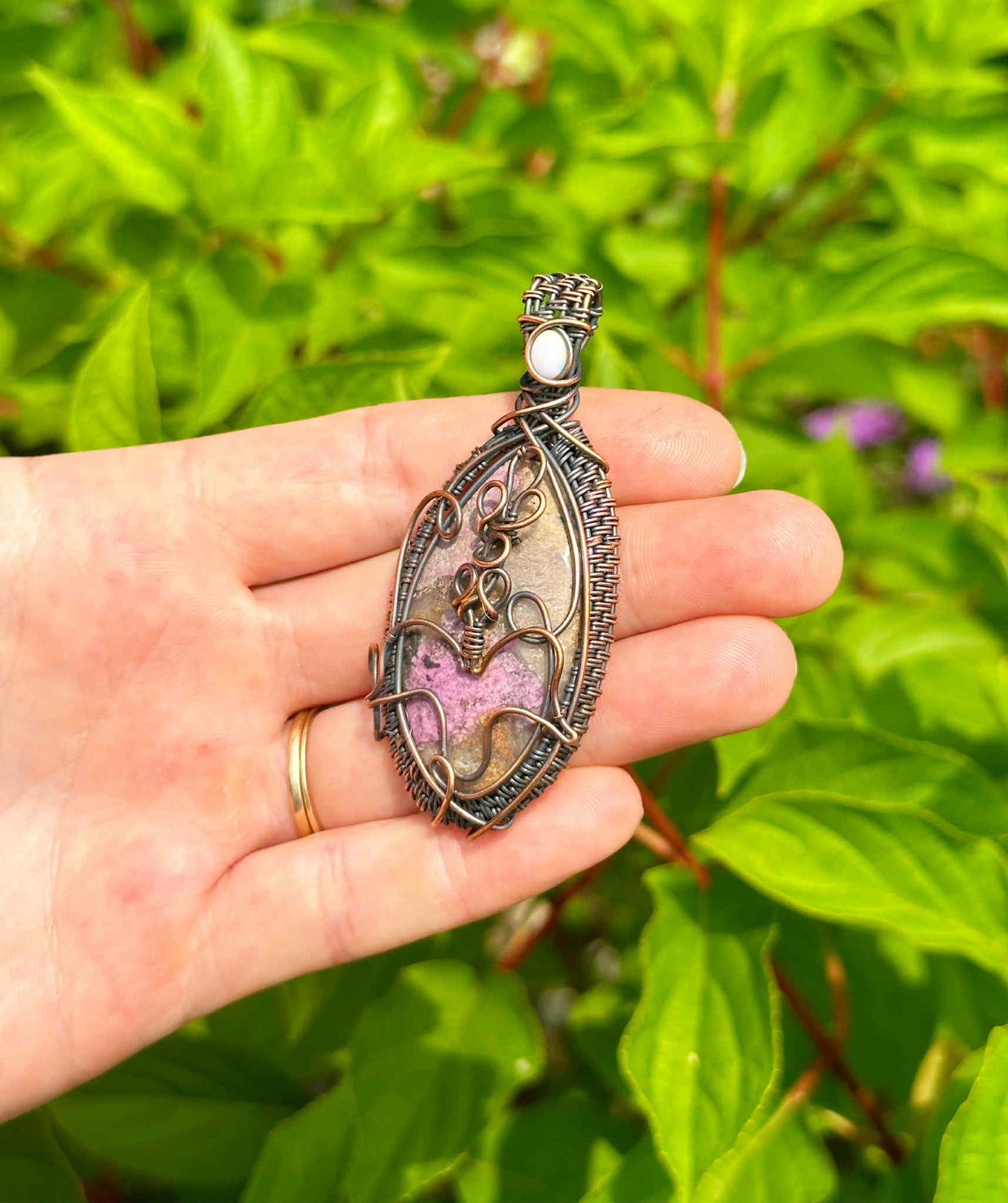 Lavender Cobalt Calcite Crystal Copper Pendant