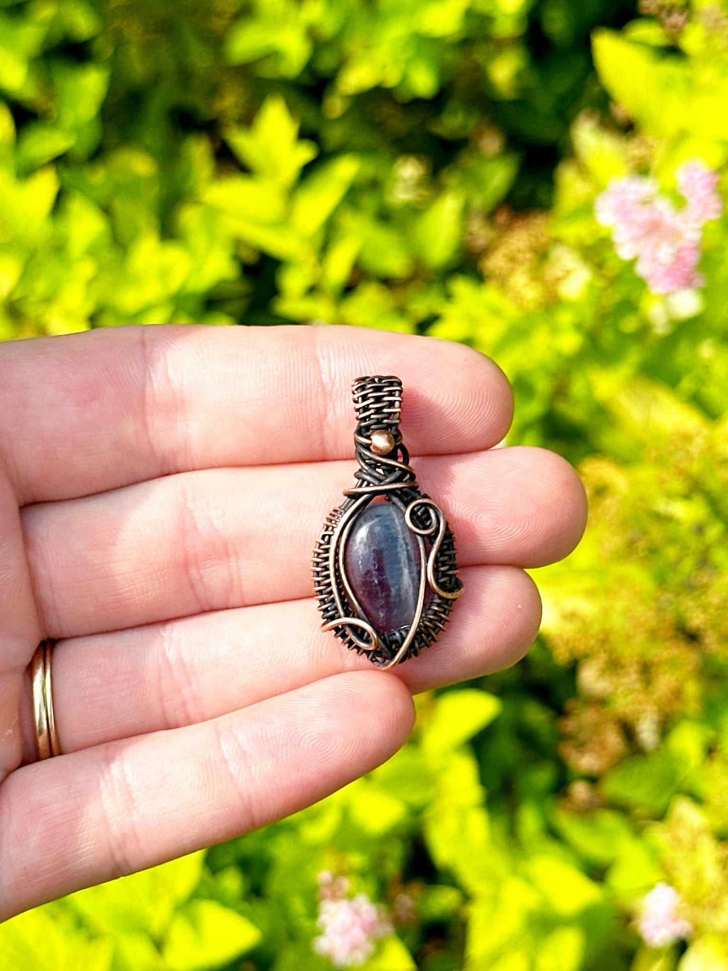 Mini Purple Fluorite Crystal Copper Pendant