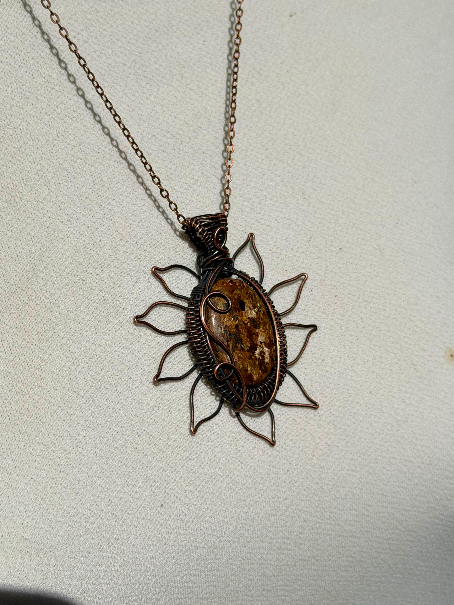 Sunflower Bronzite Crystal Copper Pendant