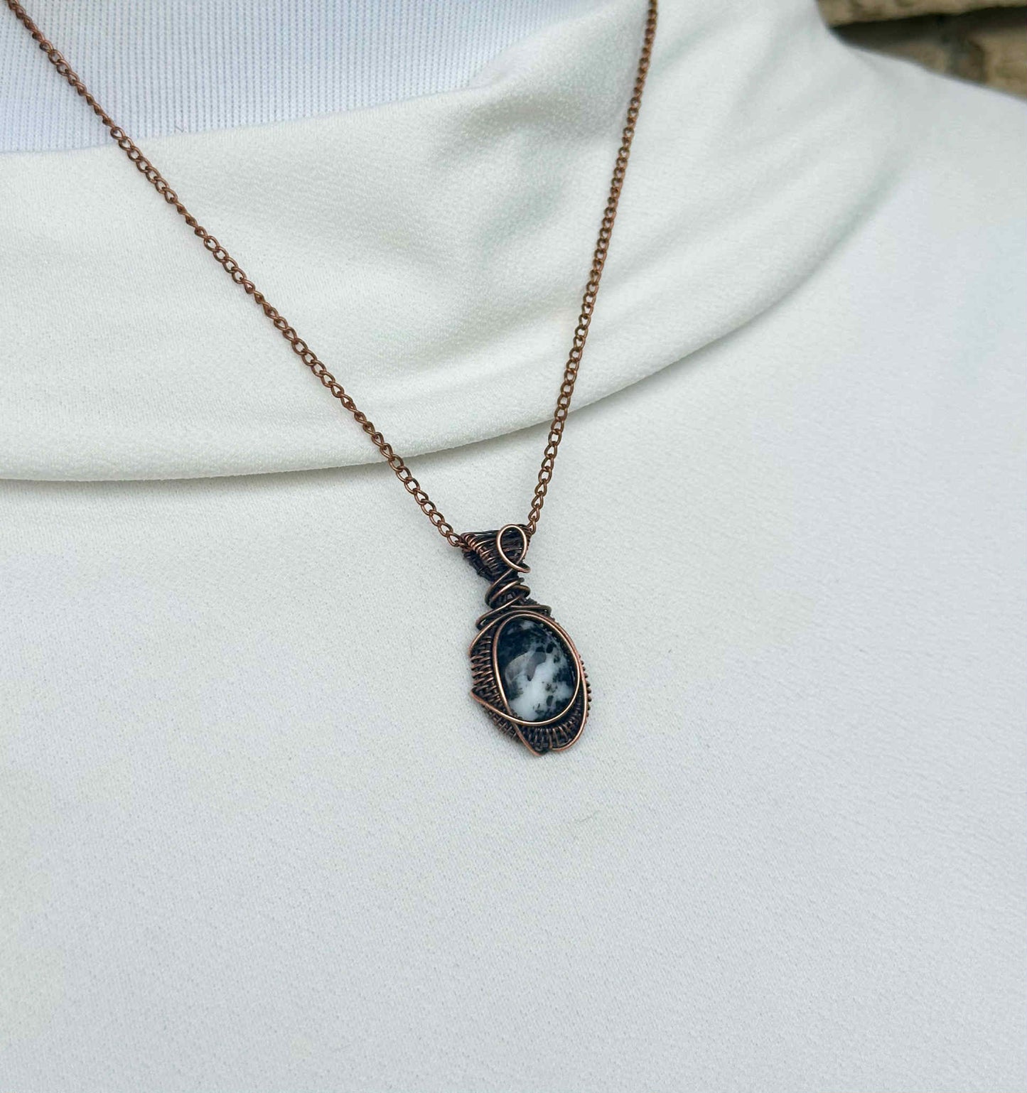 Mini Zebra Jasper Crystal Copper Pendant