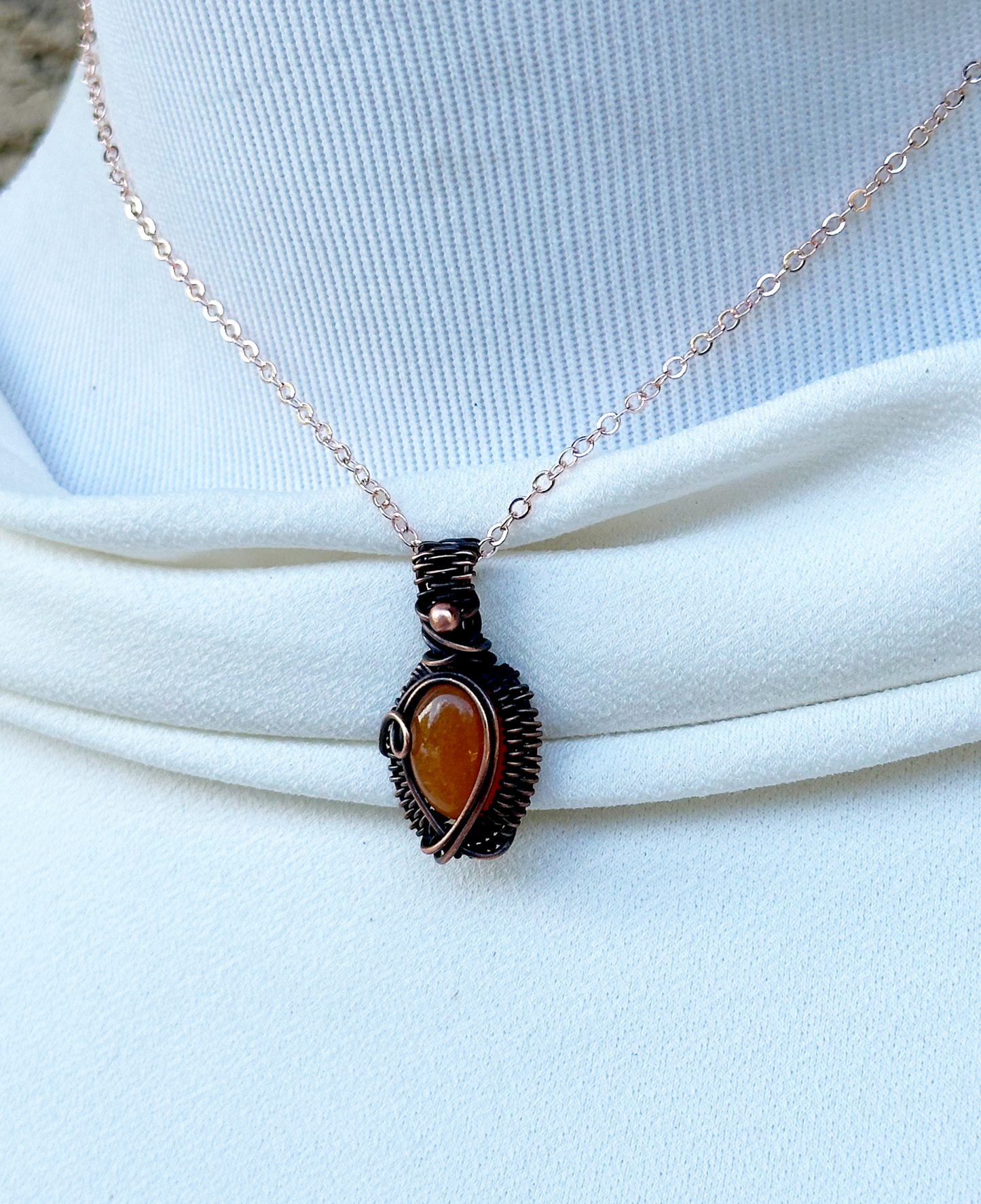 Mini Orange Calcite Crystal Copper Pendant