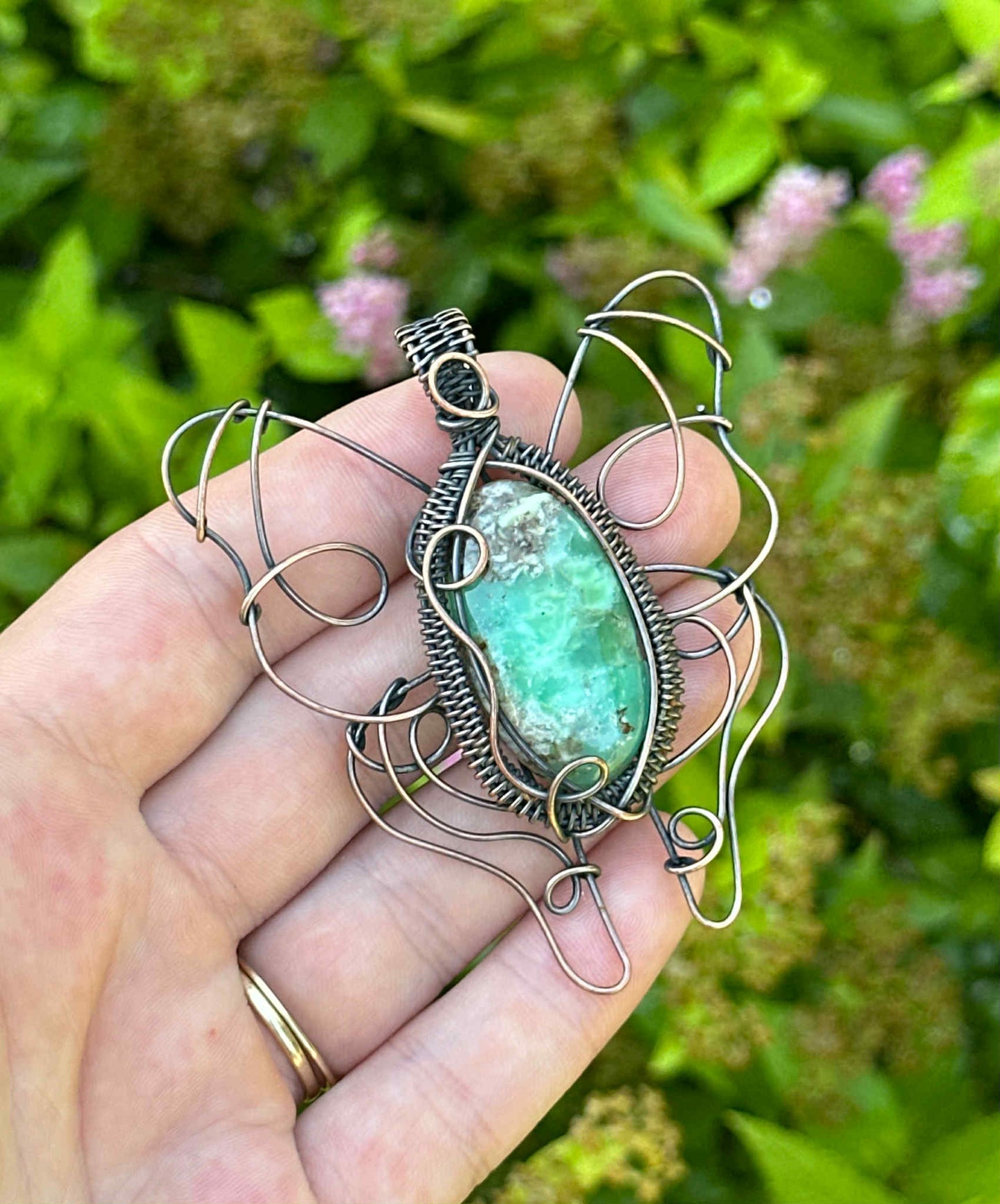 Luna Moth Chrysoprase Crystal Copper Pendant