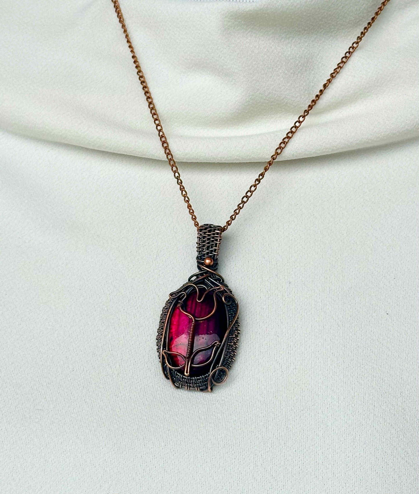 Rose Pink Labradorite Crystal Copper Pendant
