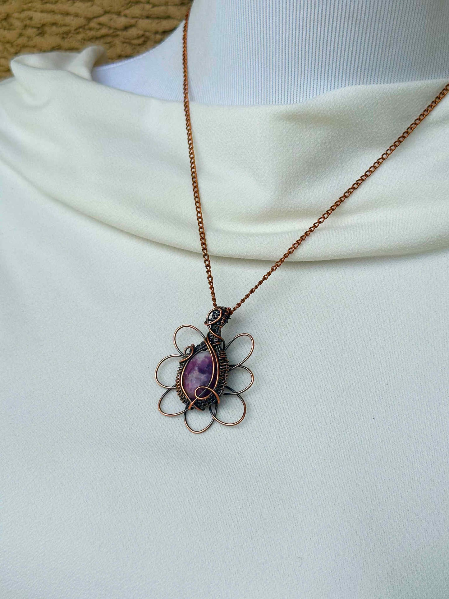 Daisy Sodalite Crystal Copper Pendant