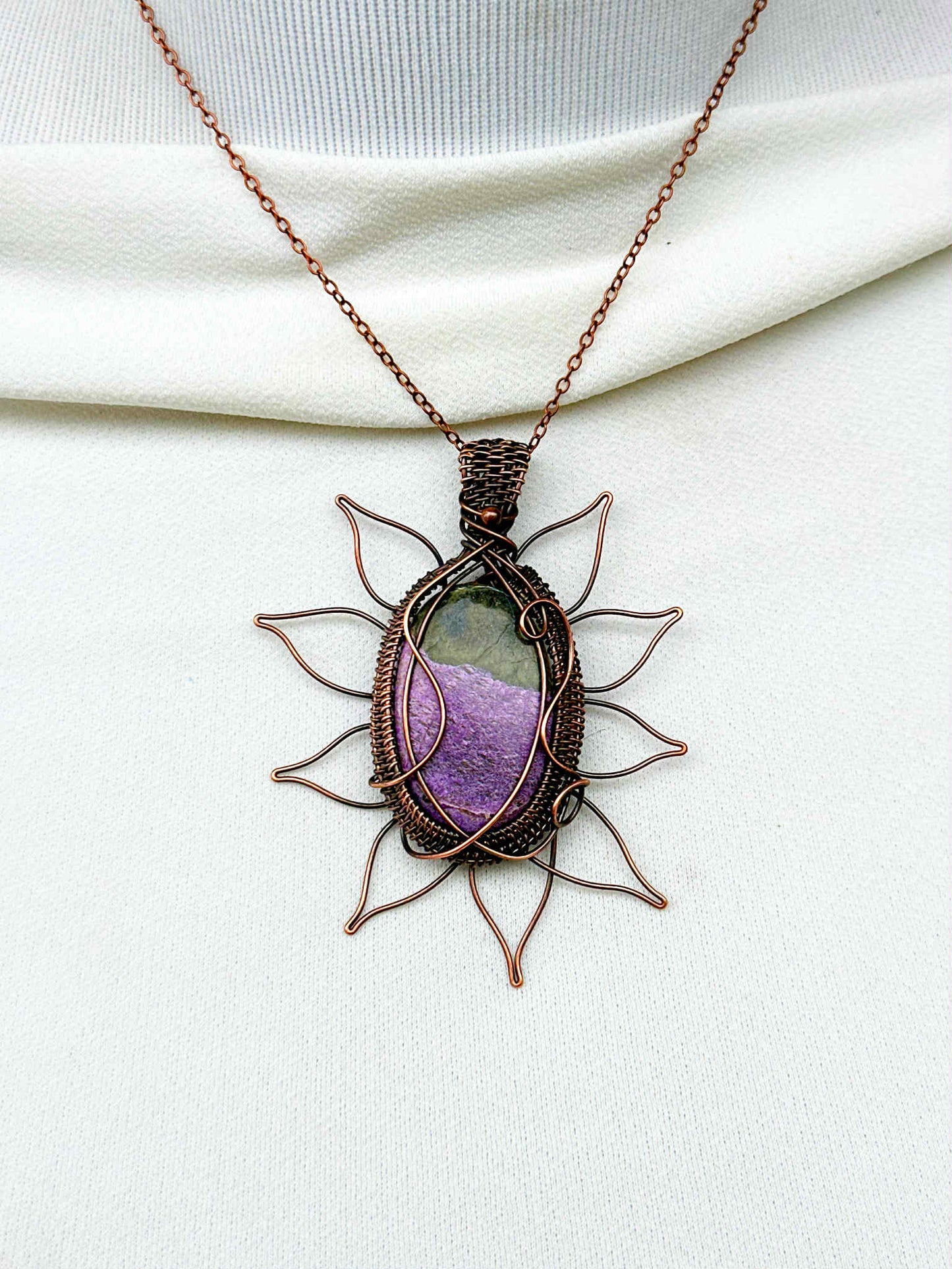 Sunflower Purple Stichtite Crystal Copper Pendant
