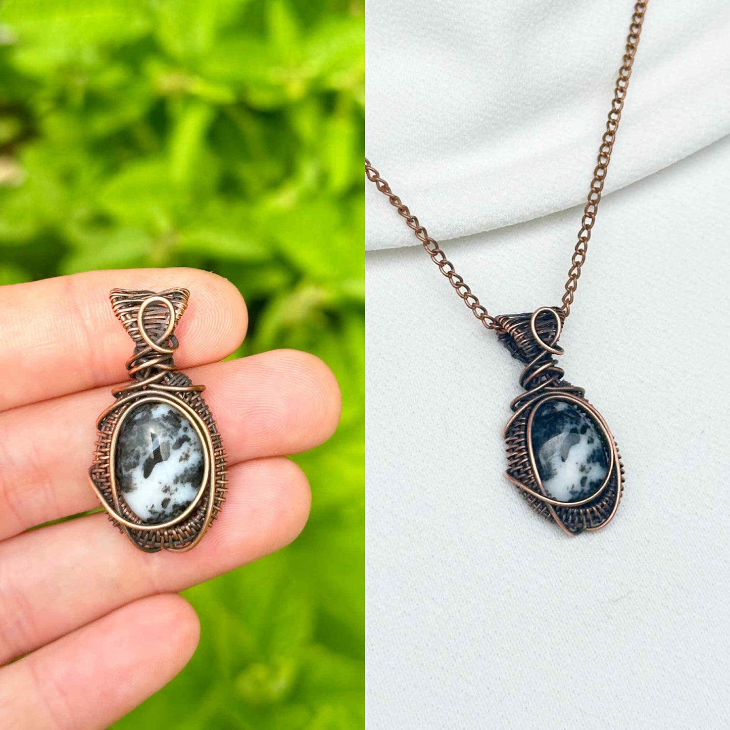 Mini Zebra Jasper Crystal Copper Pendant