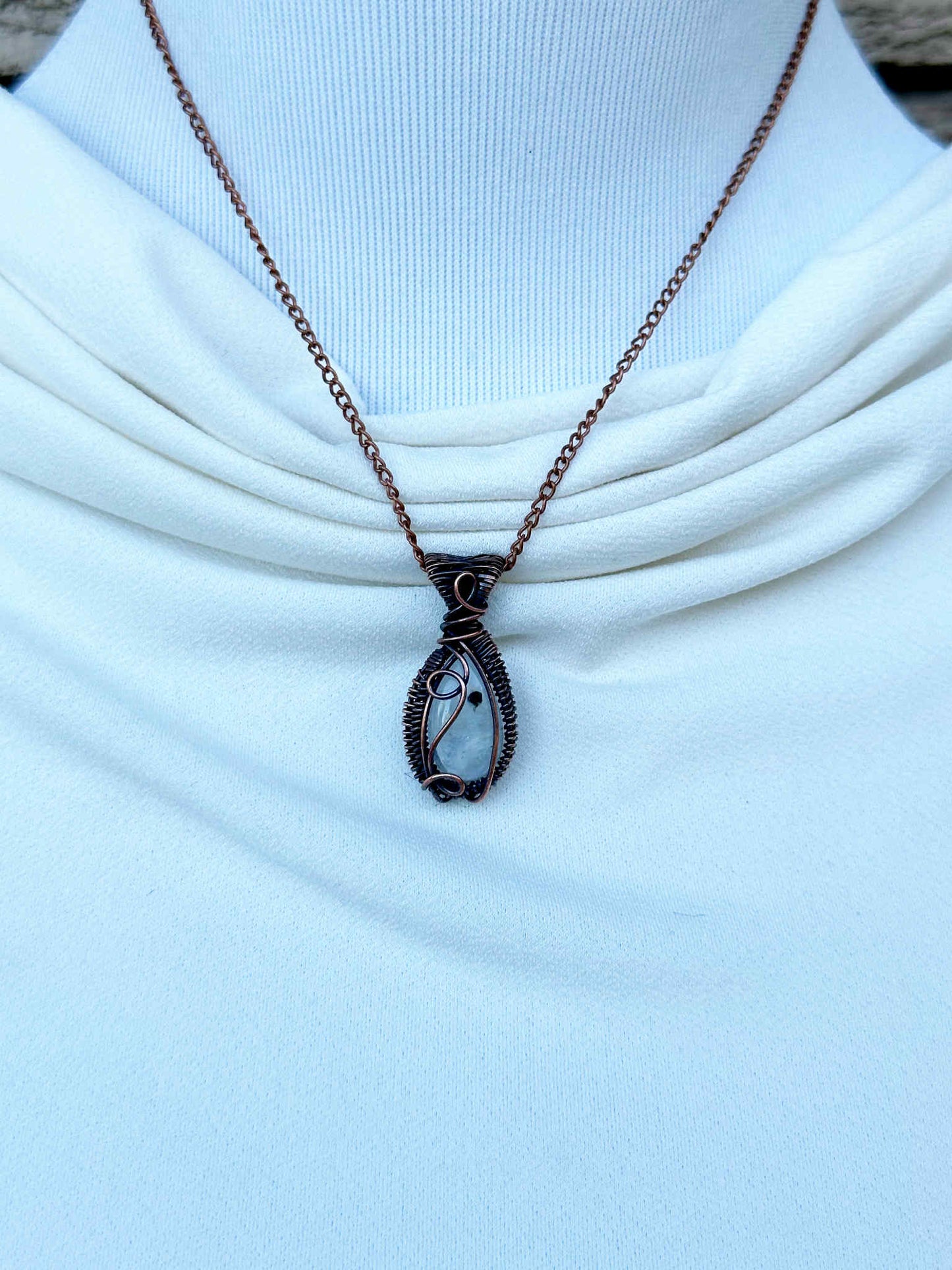 Mini Rainbow Moonstone Crystal Copper Pendant