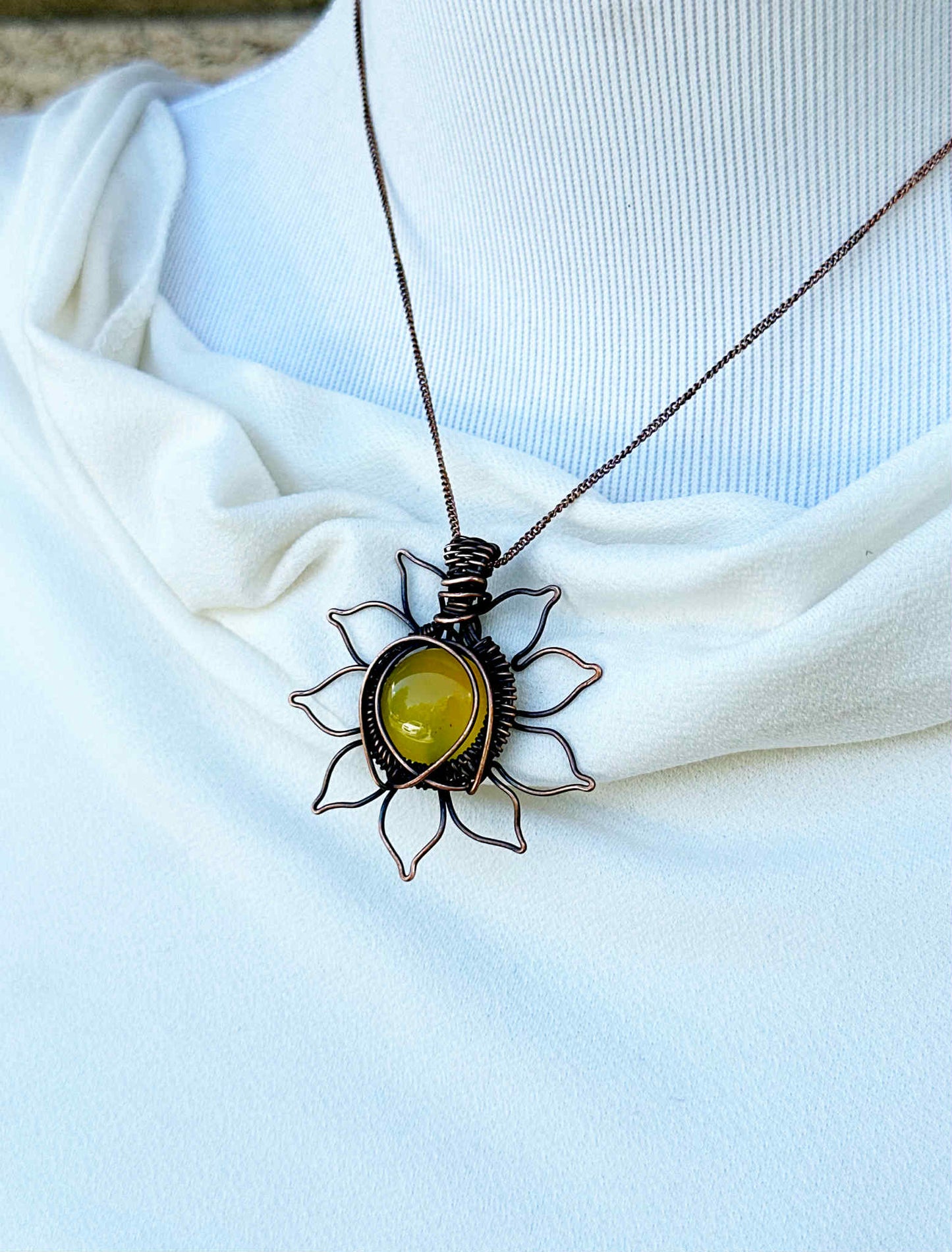 Sun Yellow Onyx Crystal Copper Pendant