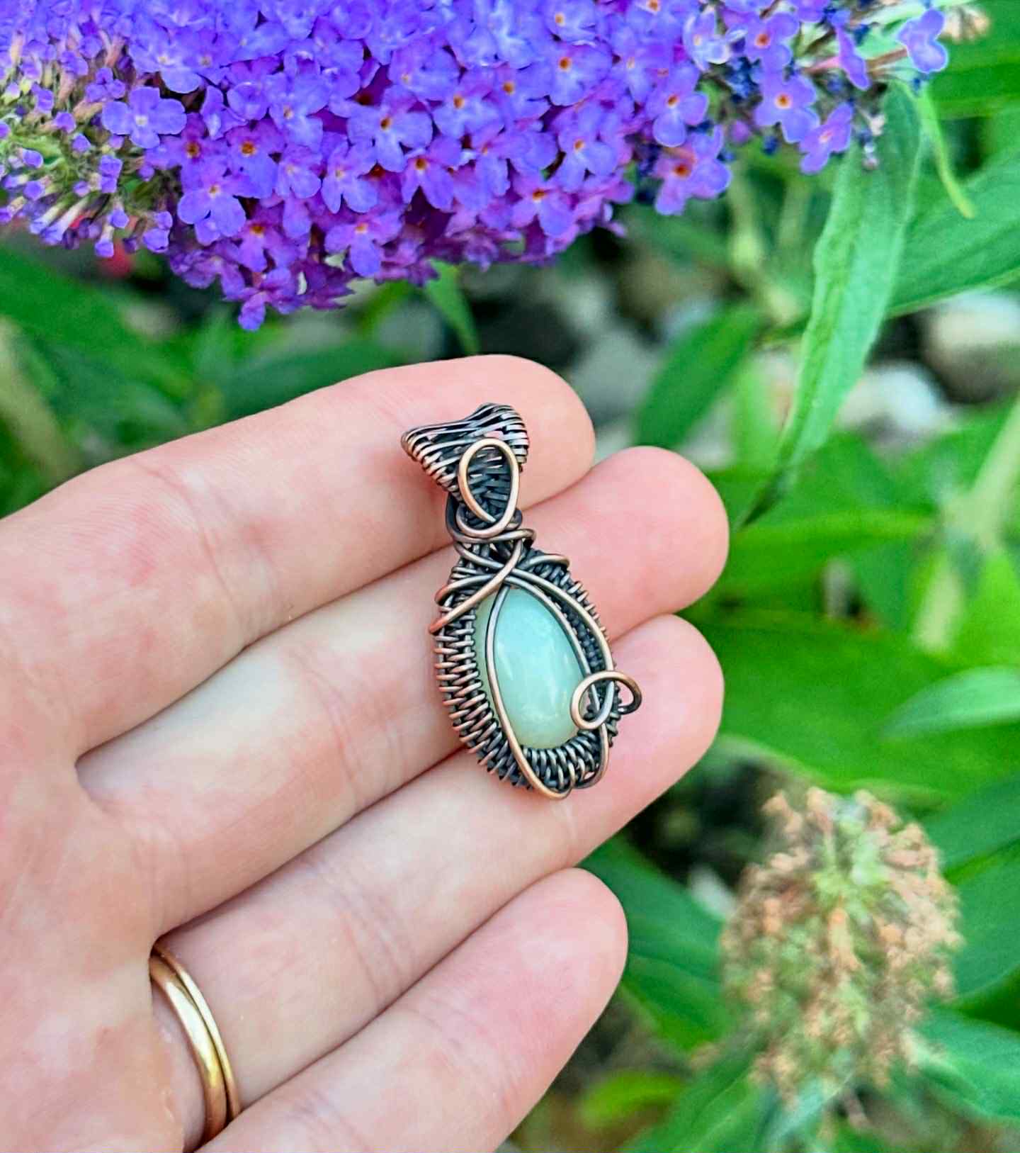 Mini Amazonite Crystal Copper Pendant