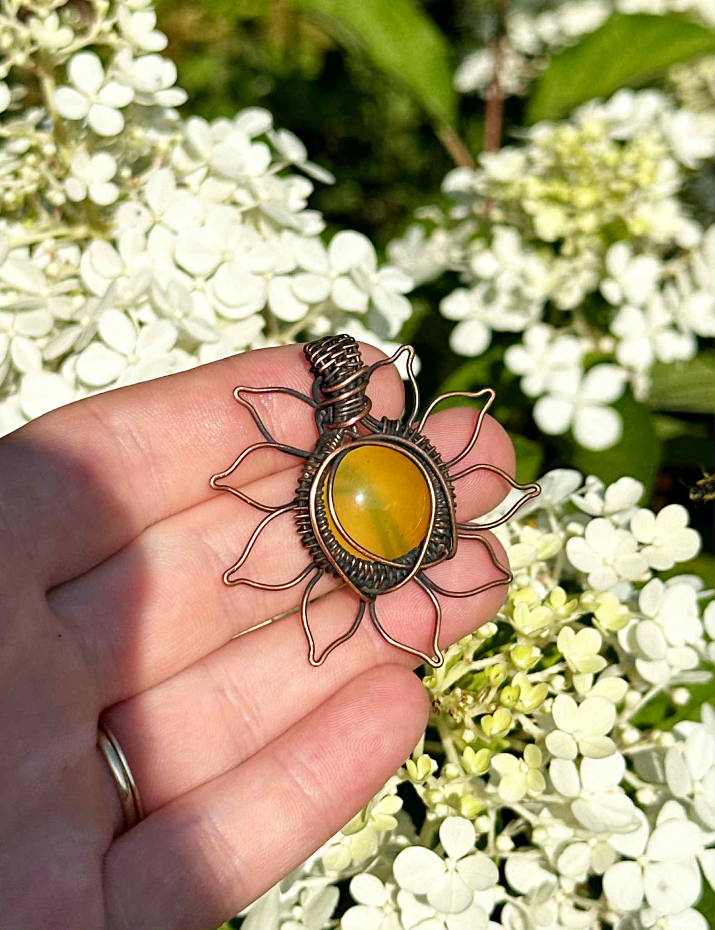 Sun Yellow Onyx Crystal Copper Pendant