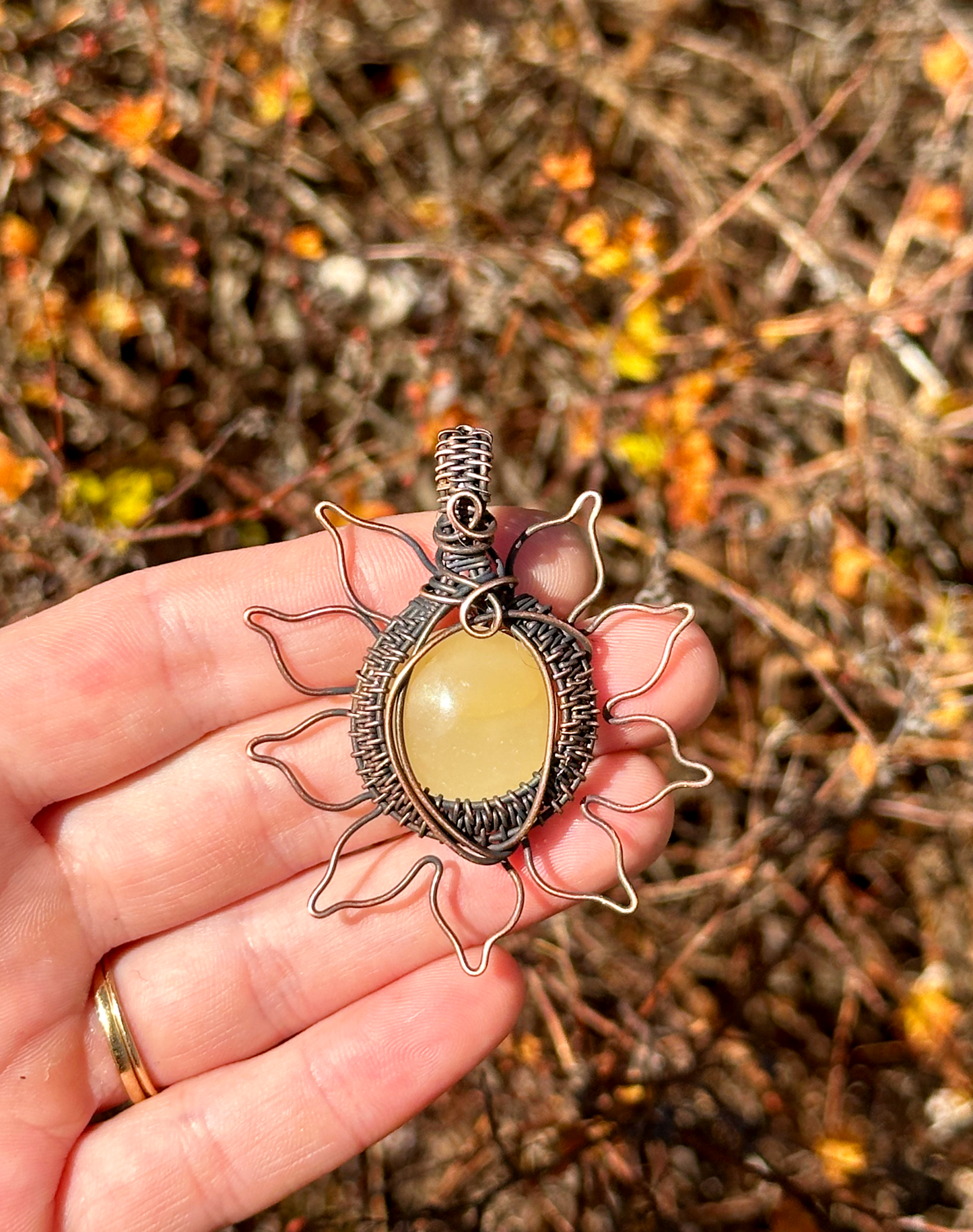 Sun Yellow Agate Crystal Copper Pendant