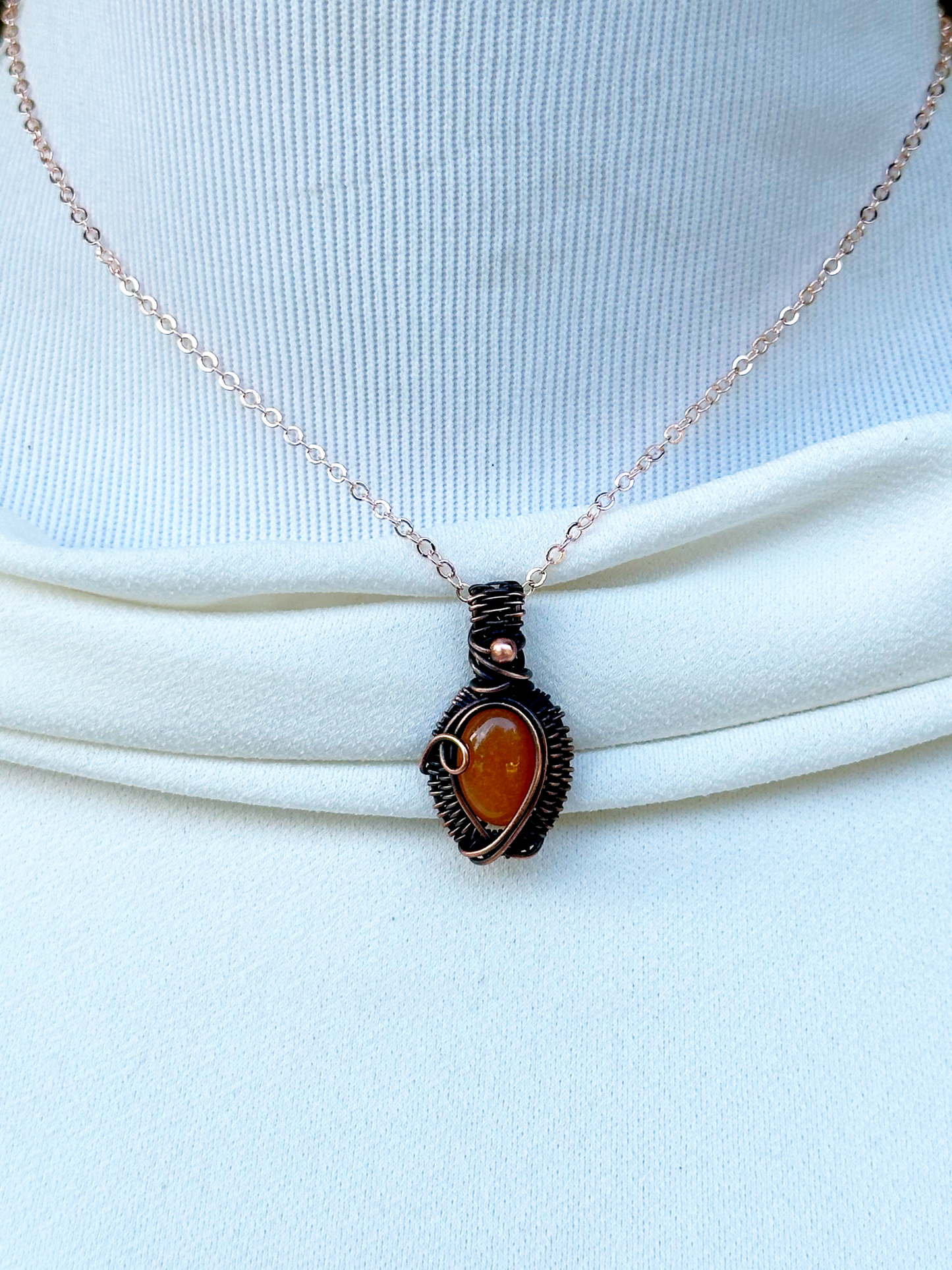Mini Orange Calcite Crystal Copper Pendant