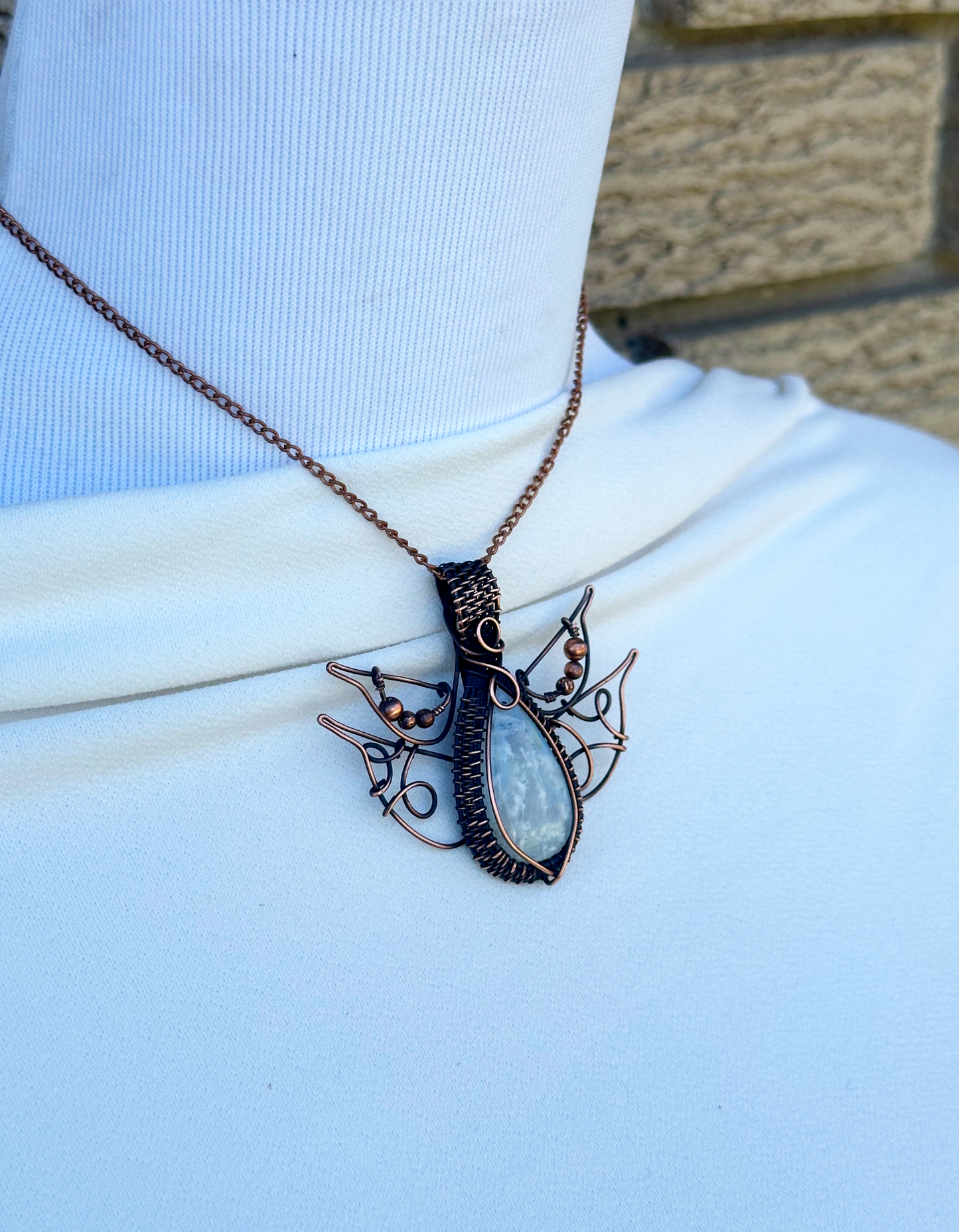 Lotus Rainbow Moonstone Crystal Copper Pendant