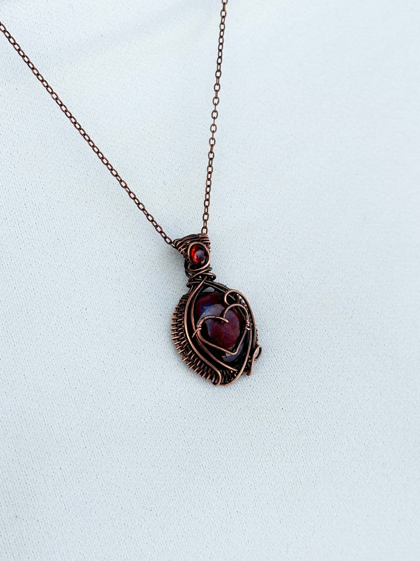 Heart Bloodstone & Garnet Accent Crystal Copper Pendant