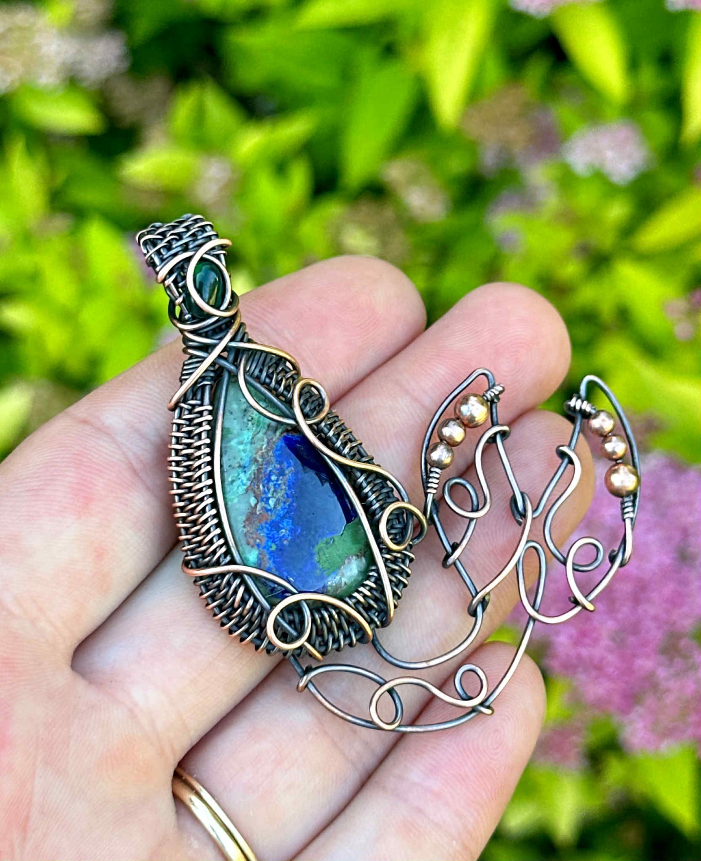 Mermaid Azurite Crystal Copper Pendant