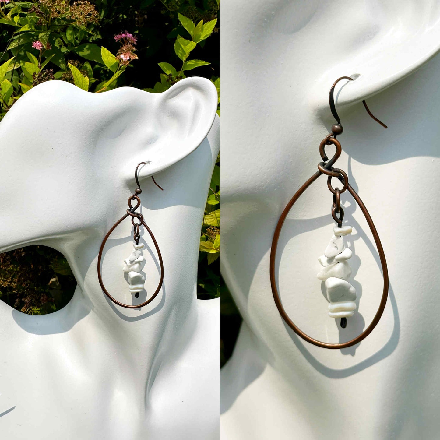 White Howlite Crystal Copper Hoops