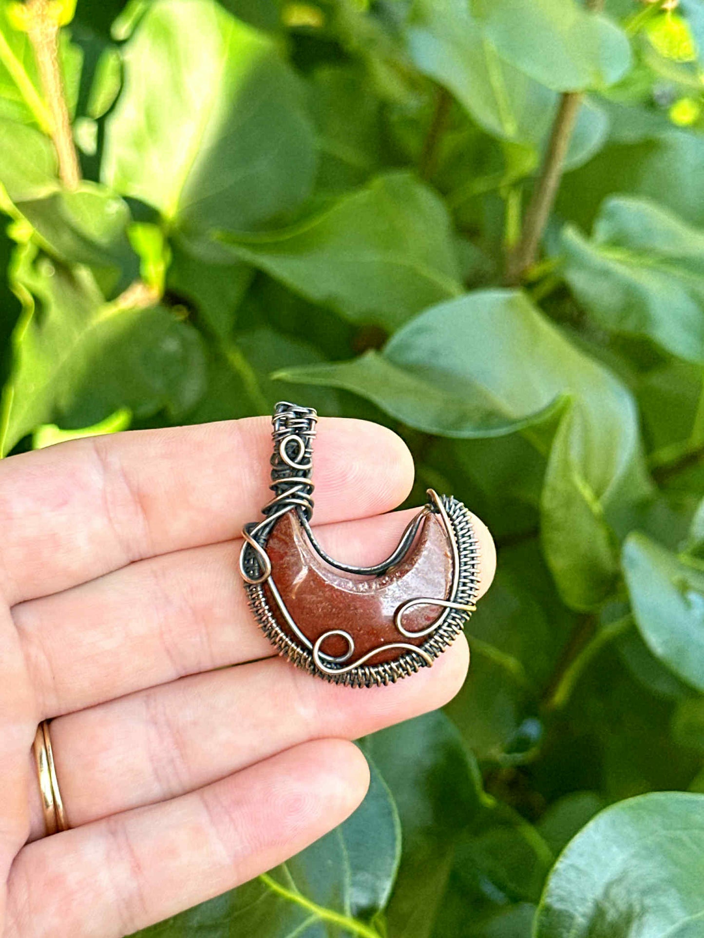 Crescent Moon Jasper Crystal Copper Pendant