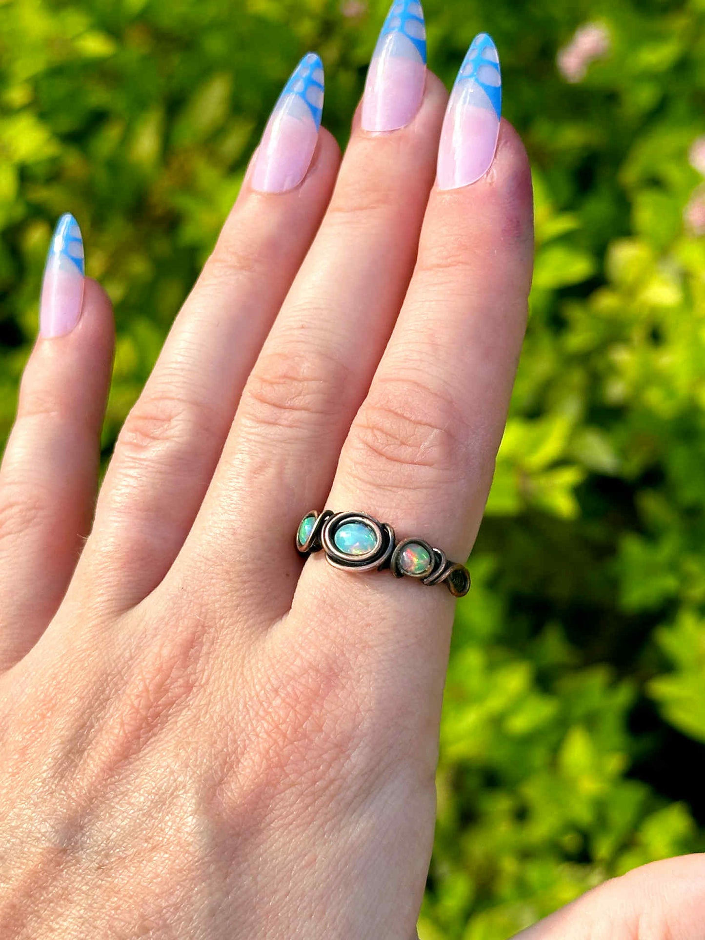 Triple Opal Aqua Mist Copper Ring *Size 7.5*