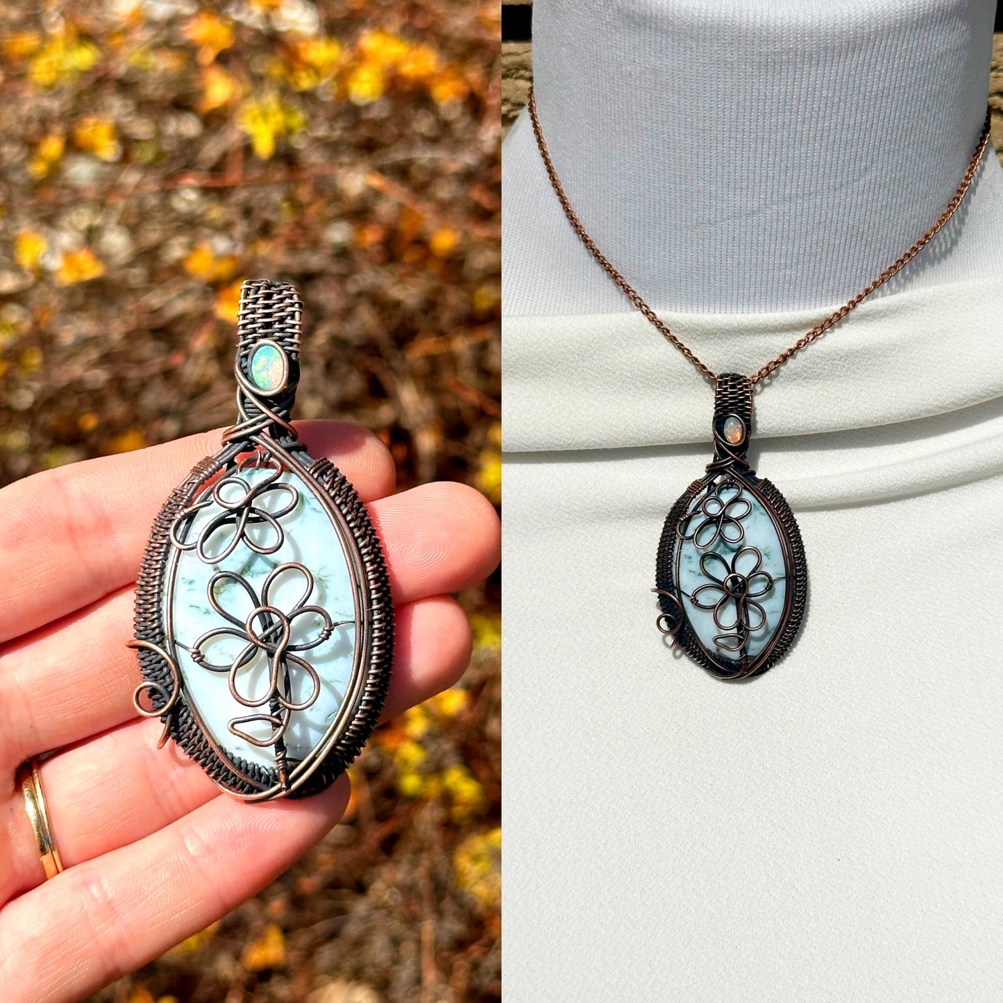 Daisy Moss Agate Crystal Copper Pendant