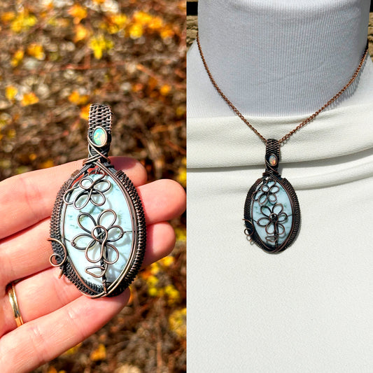 Daisy Moss Agate Crystal Copper Pendant