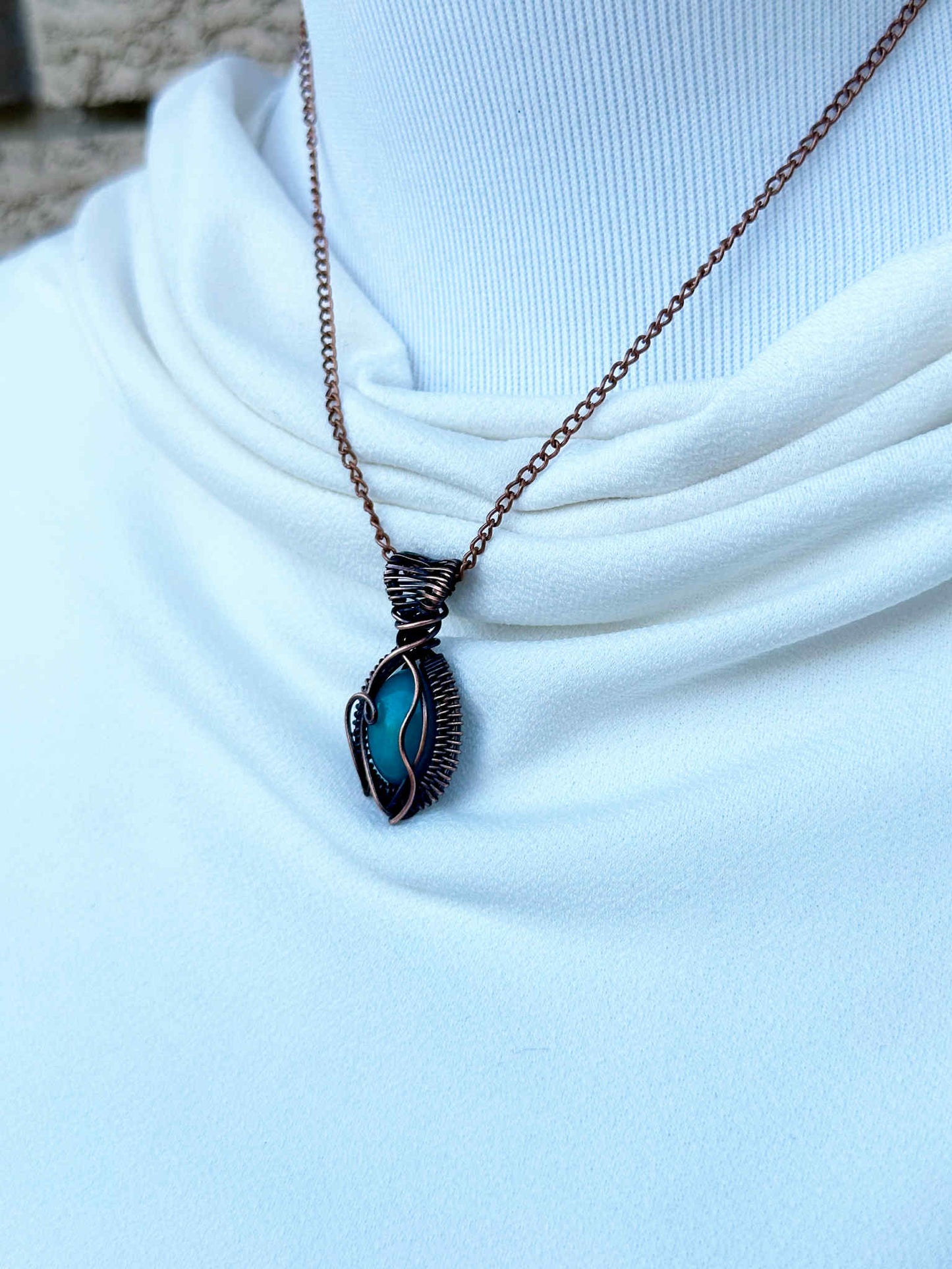 Mini Aquamarine Crystal Copper Pendant