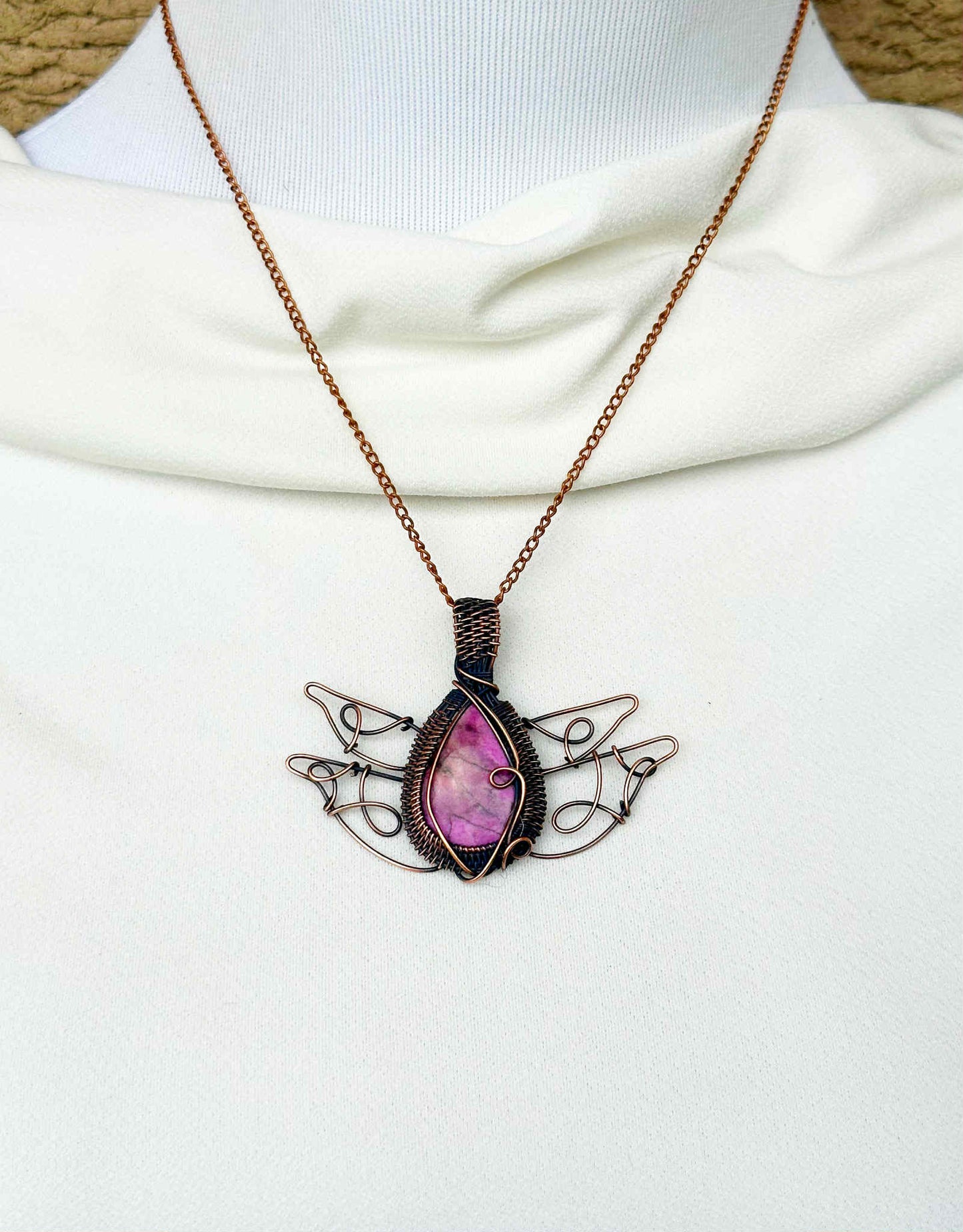Lotus Cobalt Calcite Crystal Copper Pendant
