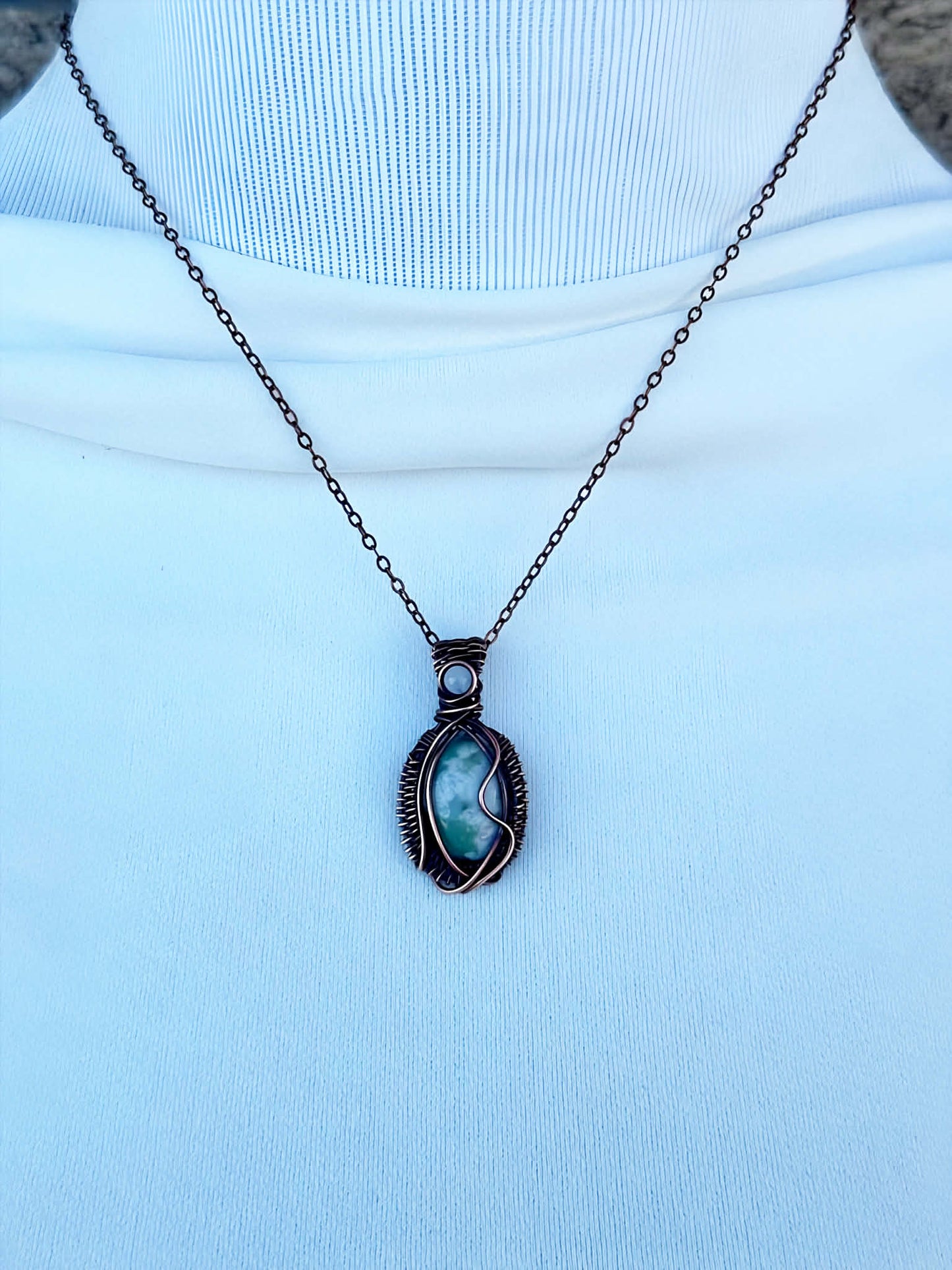 Mini Peace Jade & Clear Quartz Crystal Copper Pendant