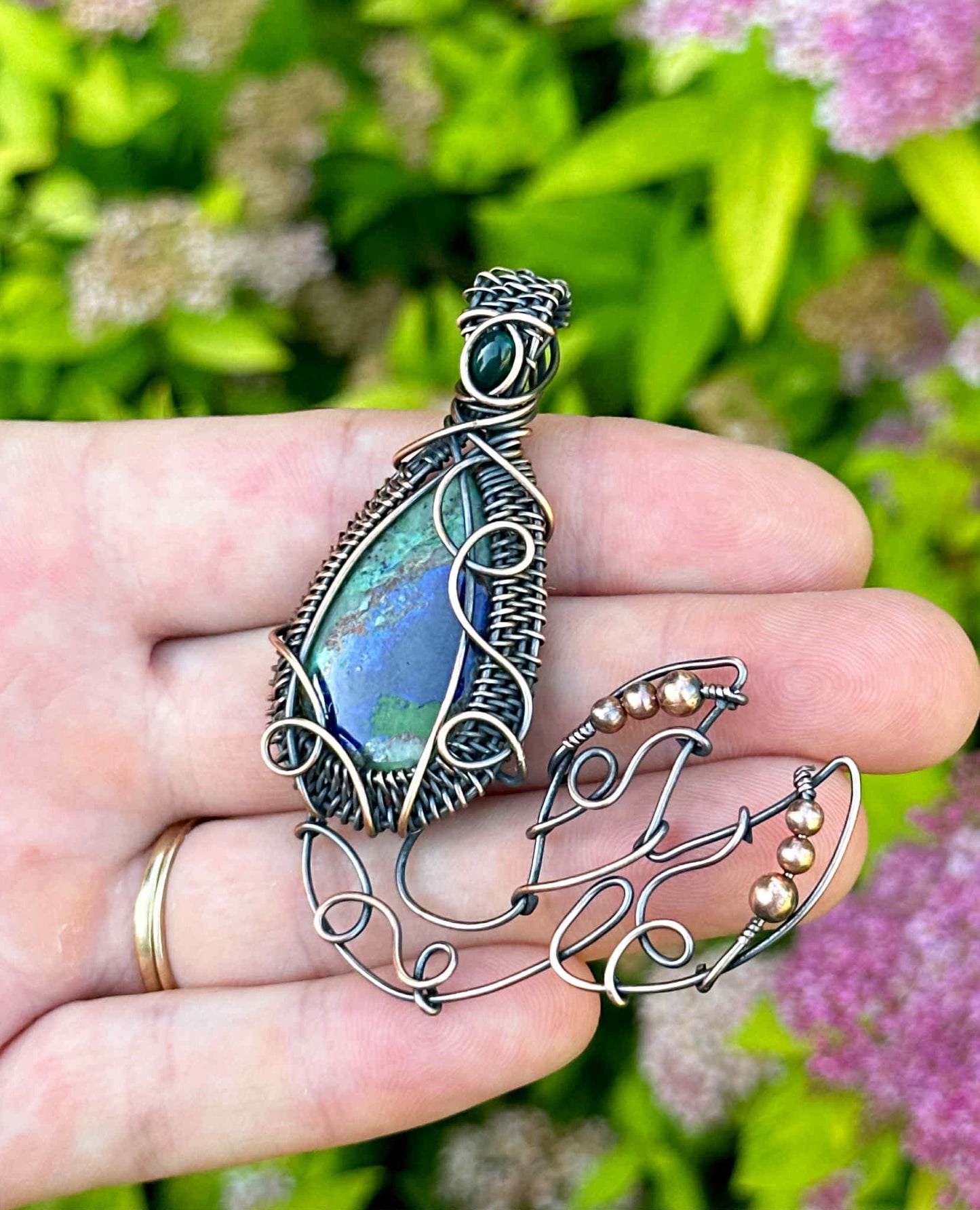 Mermaid Azurite Crystal Copper Pendant