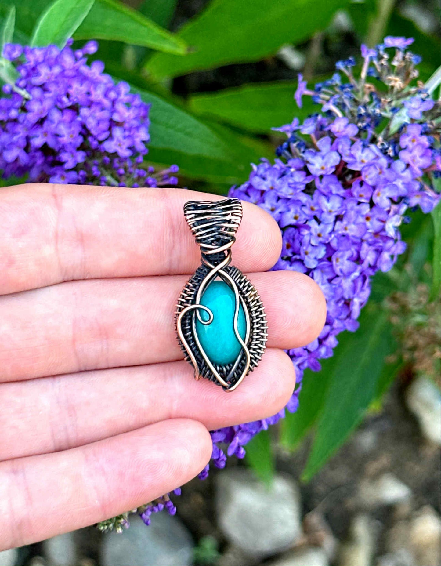 Mini Aquamarine Crystal Copper Pendant
