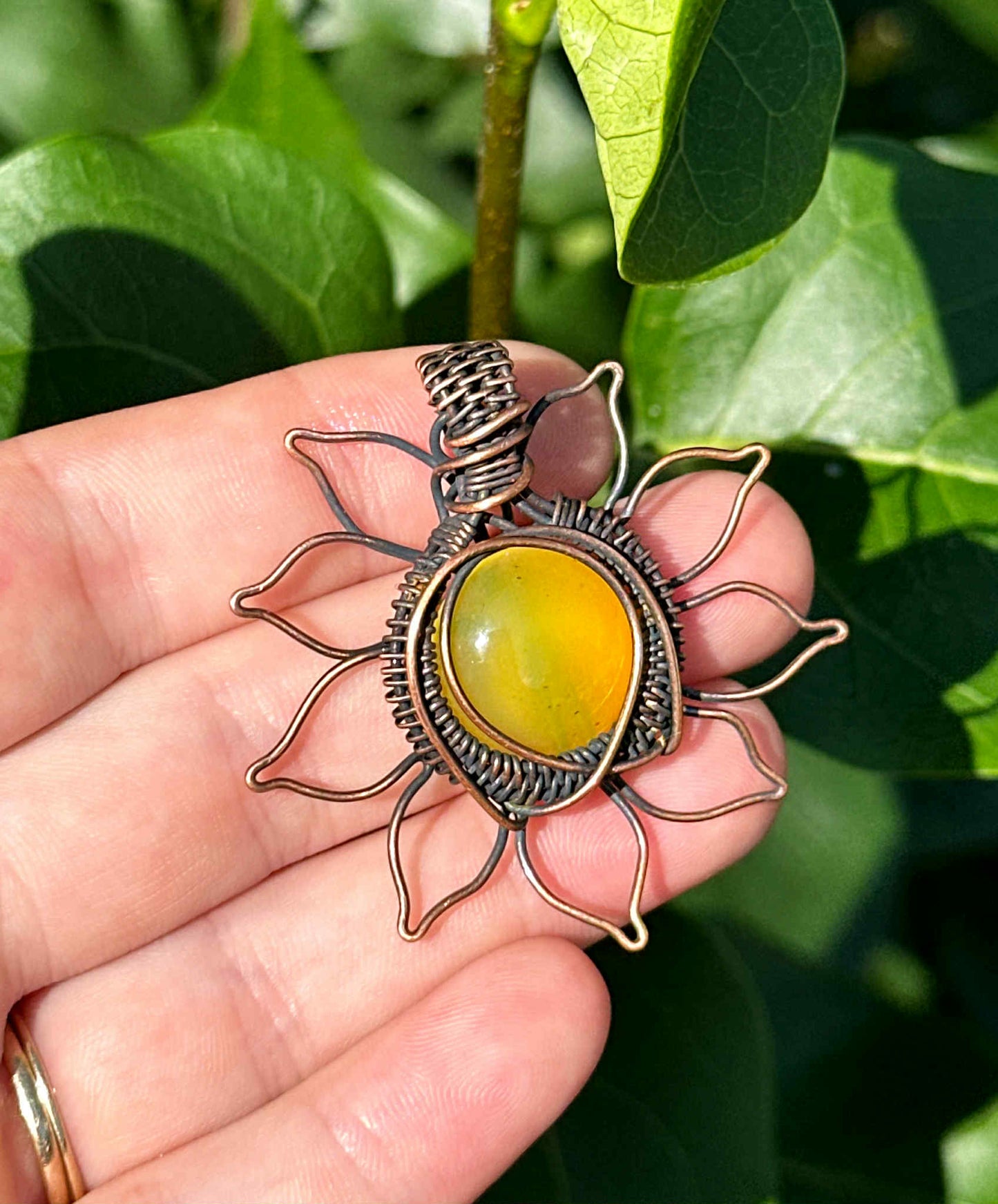 Sun Yellow Onyx Crystal Copper Pendant