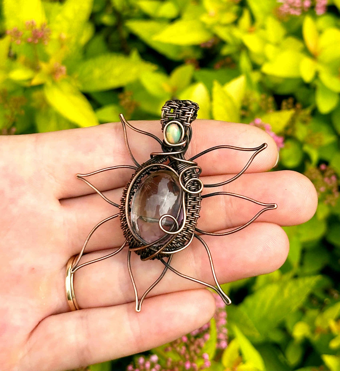 Sunflower Ametrine & Opal Crystal Copper Pendant