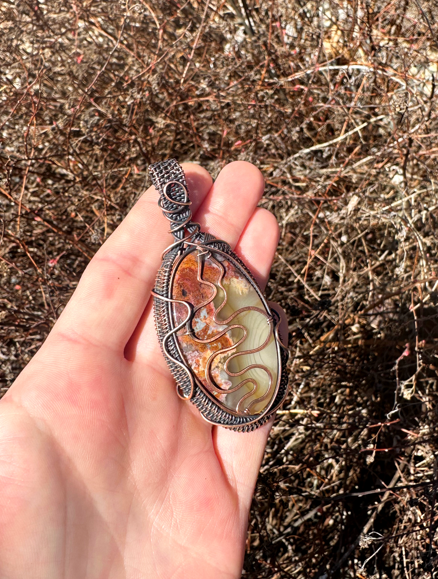 Serpent Red Moss Opal Crystal Copper Pendant